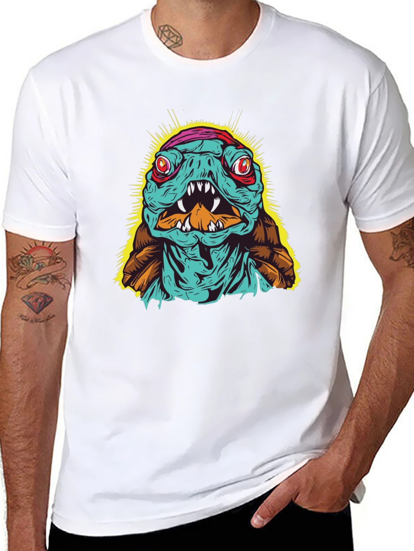 Edgy Turtle Graphic Tee - Black Cotton T-Shirt
