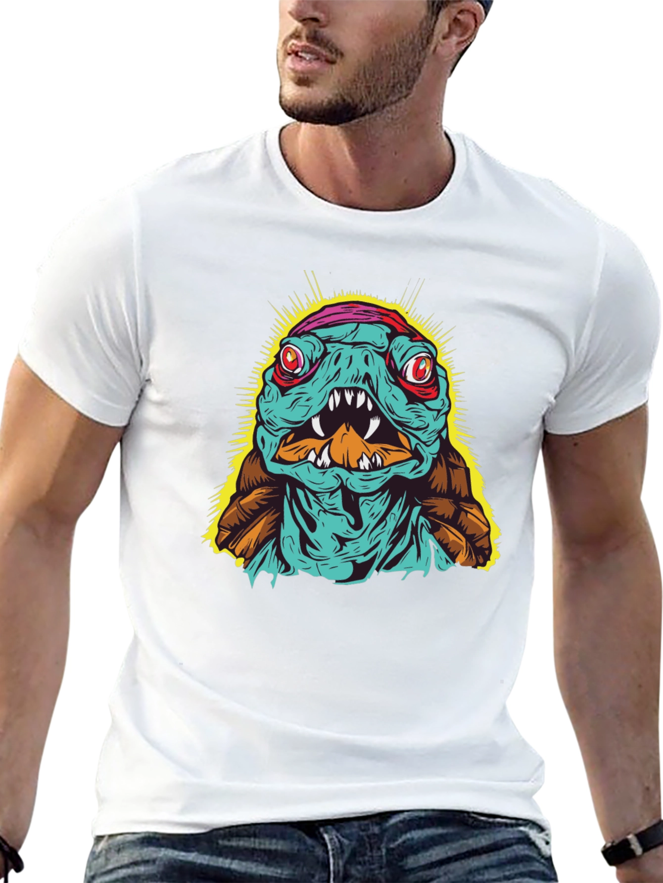 Edgy Turtle Graphic Tee - Black Cotton T-Shirt