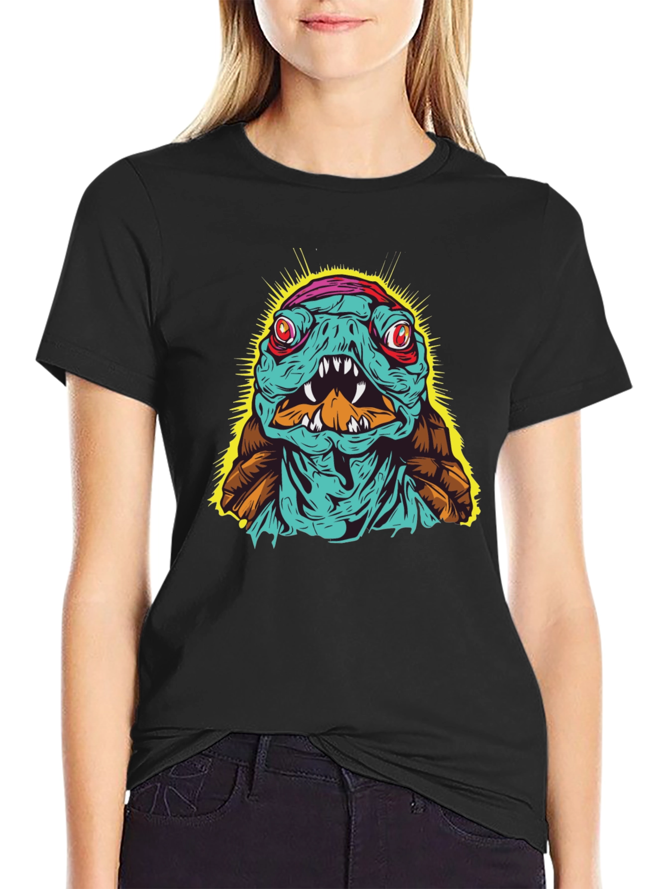 Edgy Turtle Graphic Tee - Black Cotton T-Shirt