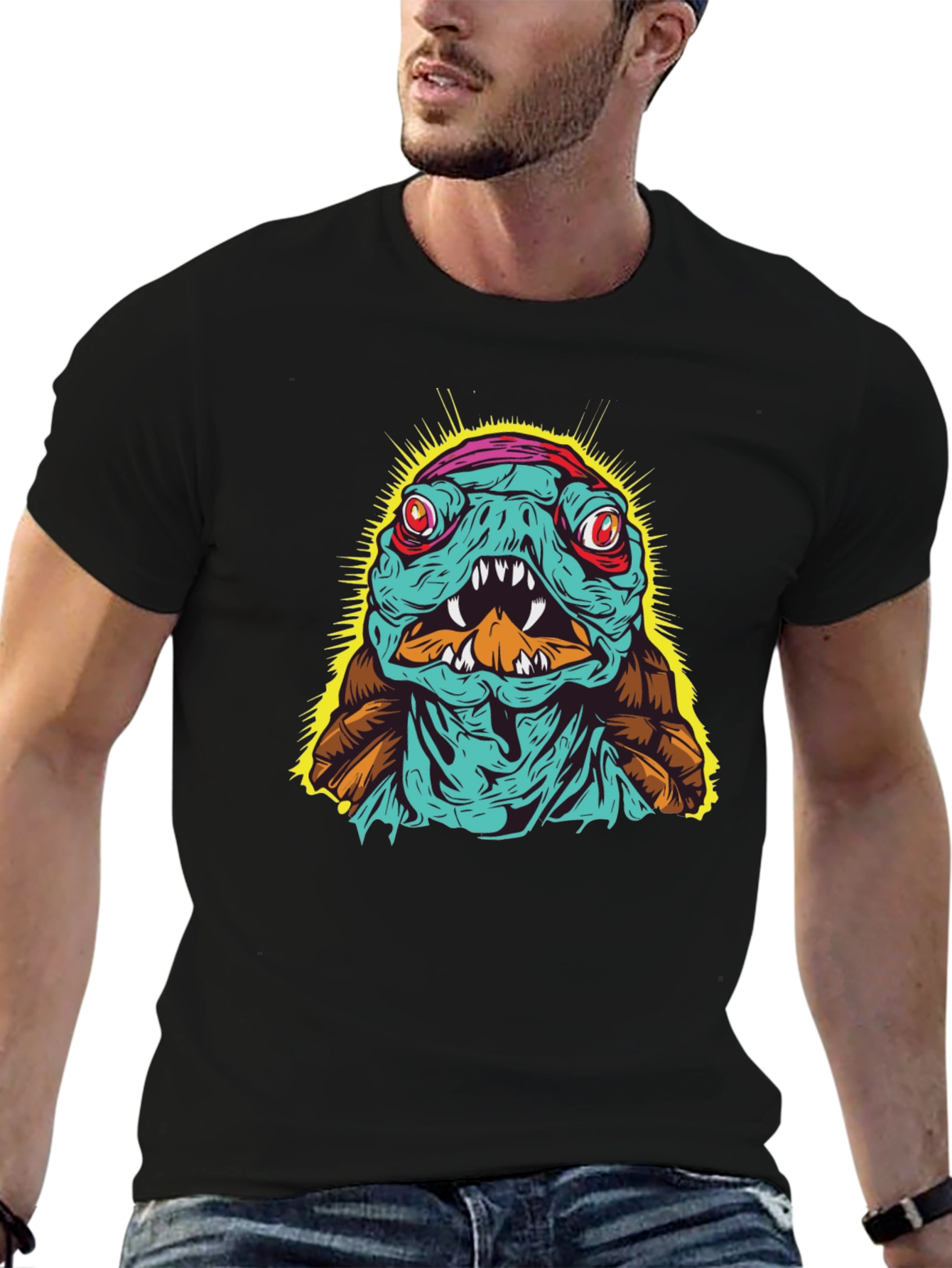 Edgy Turtle Graphic Tee - Black Cotton T-Shirt