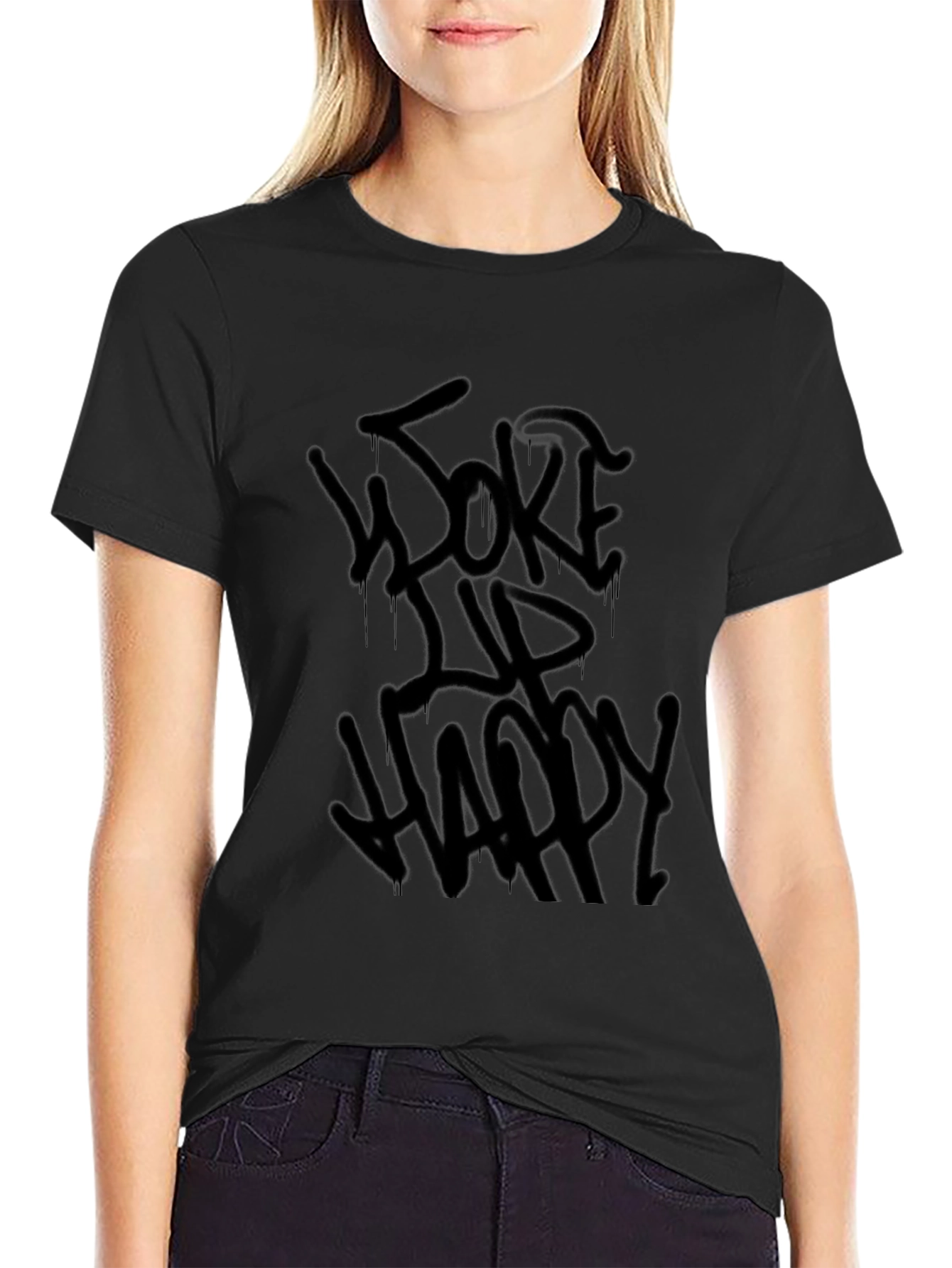 Woke Up Happy Graphic Tee - Black Cotton T-Shirt