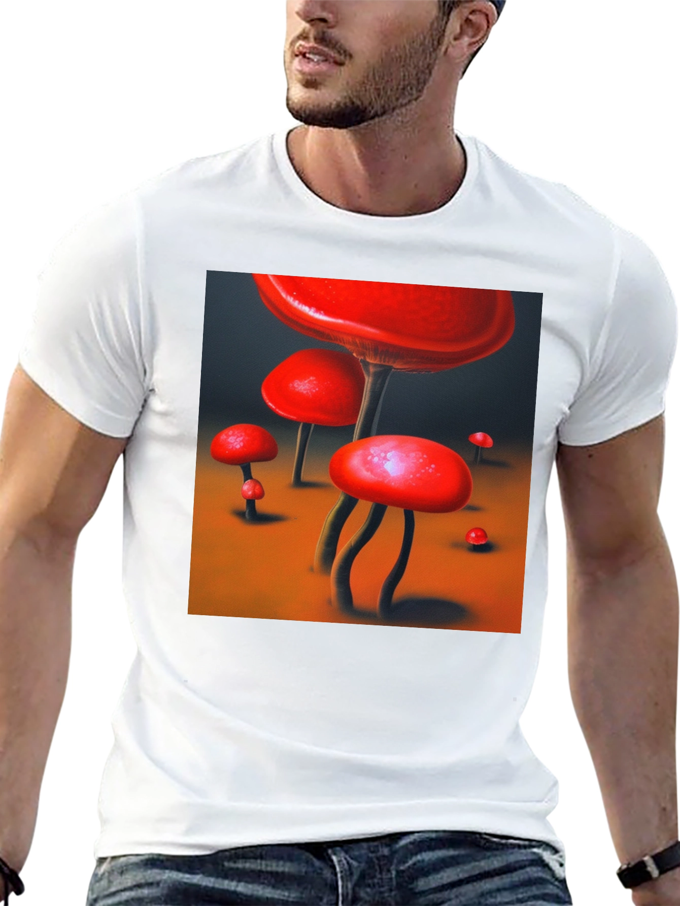 Red Mushroom Graphic Tee - Funky Nature Shirt