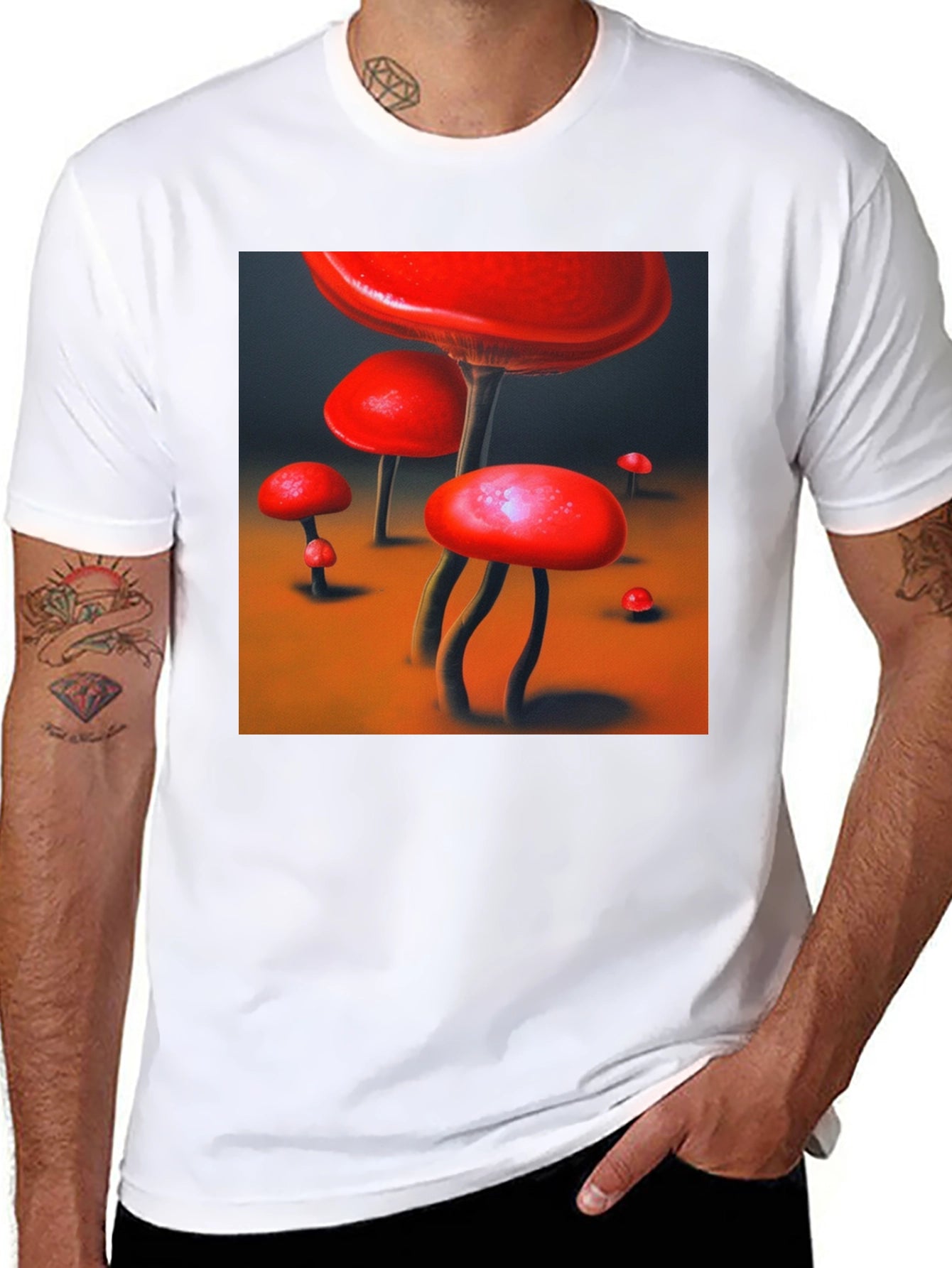 Red Mushroom Graphic Tee - Funky Nature Shirt
