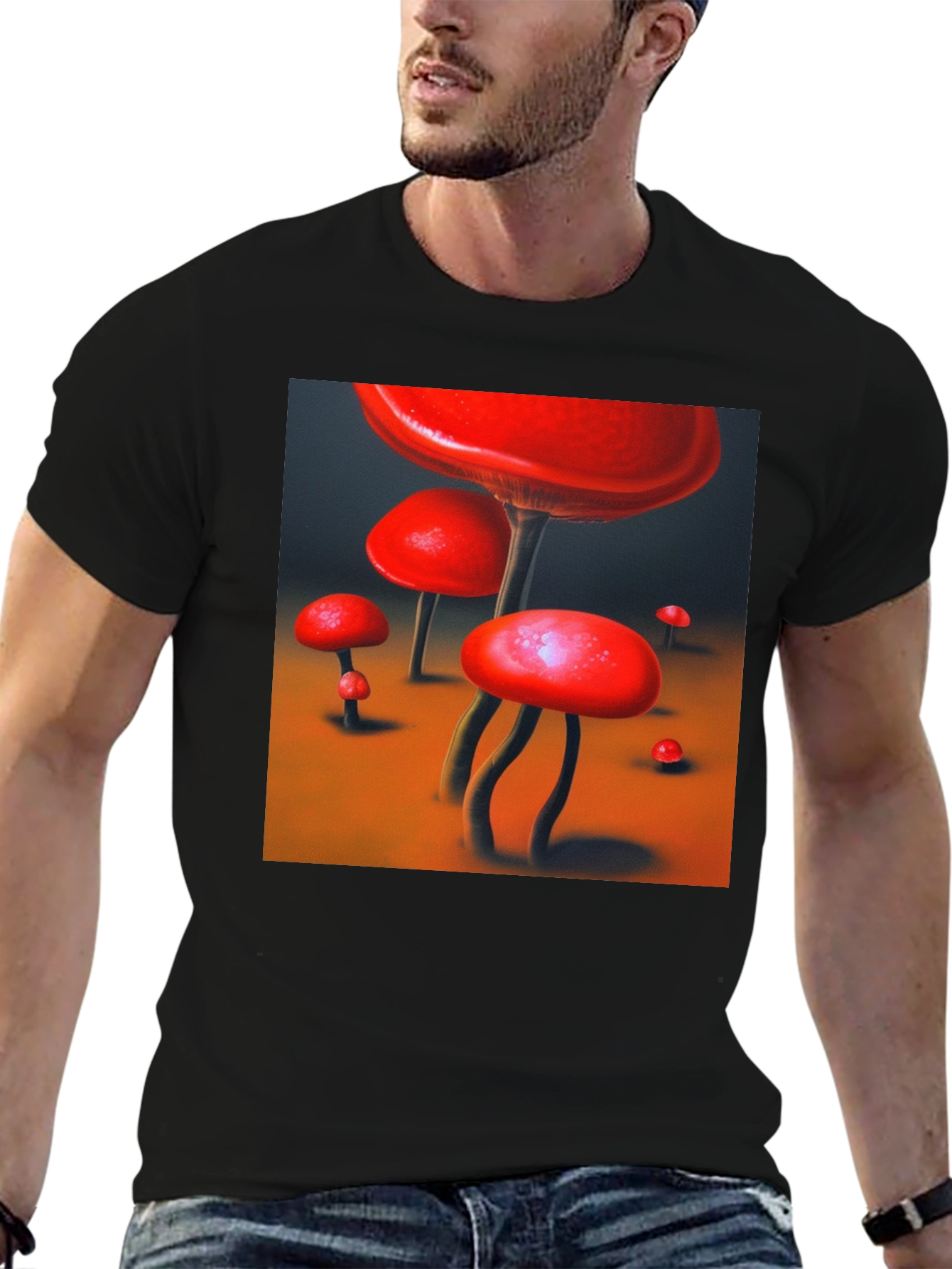 Red Mushroom Graphic Tee - Funky Nature Shirt
