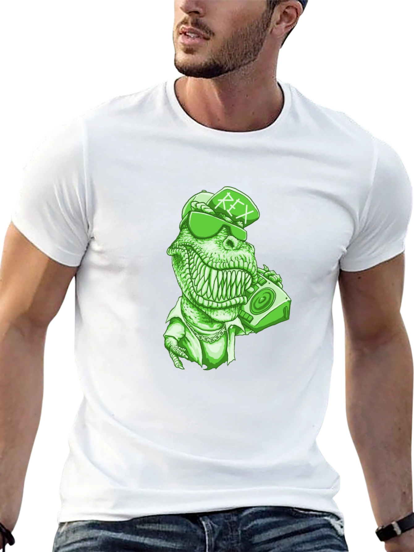 Rex T-Shirt - Green Dinosaur with Boombox