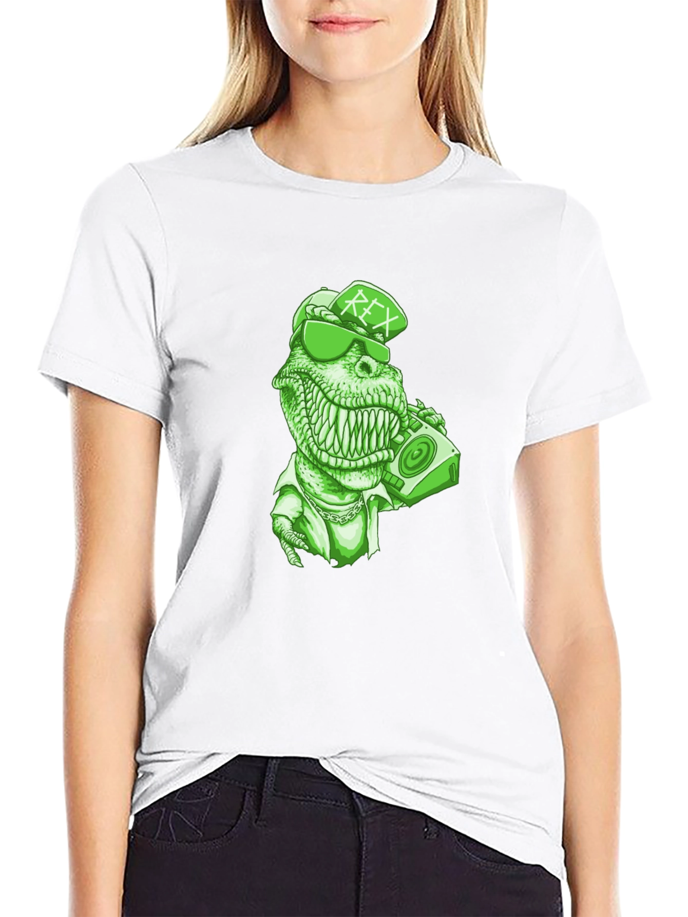 Rex T-Shirt - Green Dinosaur with Boombox