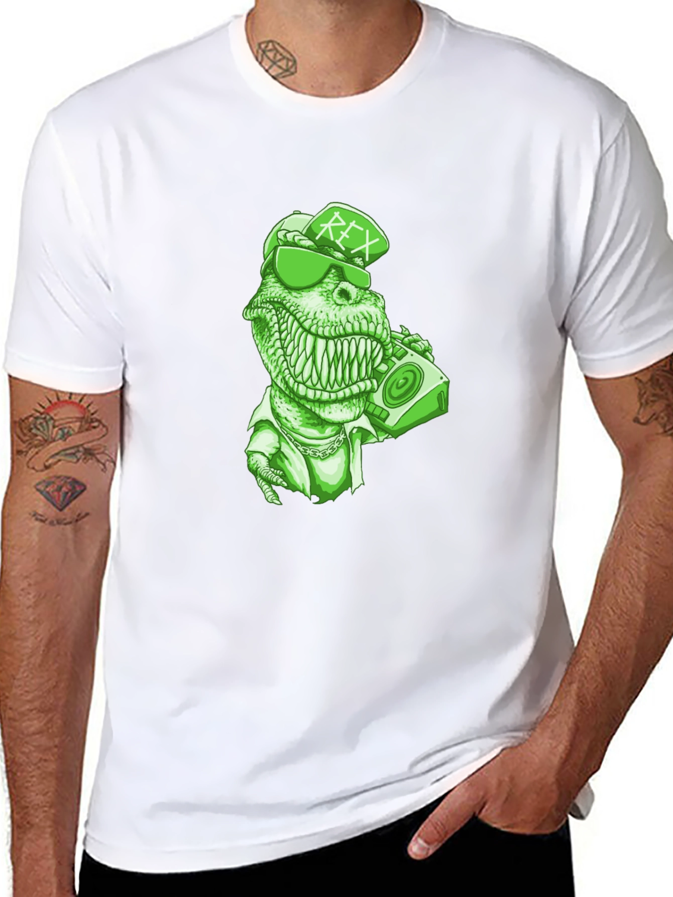 Rex T-Shirt - Green Dinosaur with Boombox