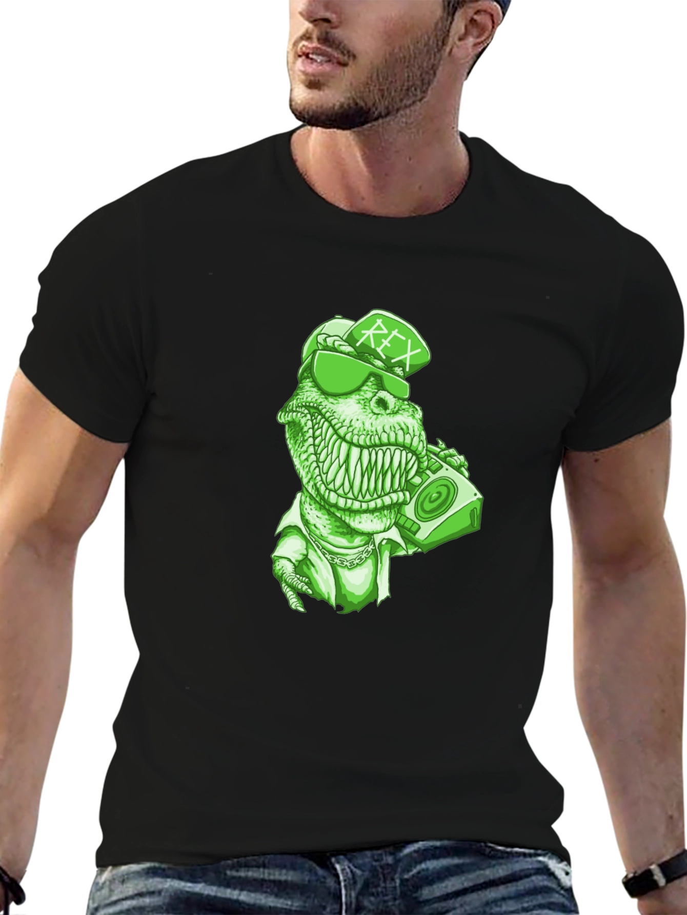 Rex T-Shirt - Green Dinosaur with Boombox