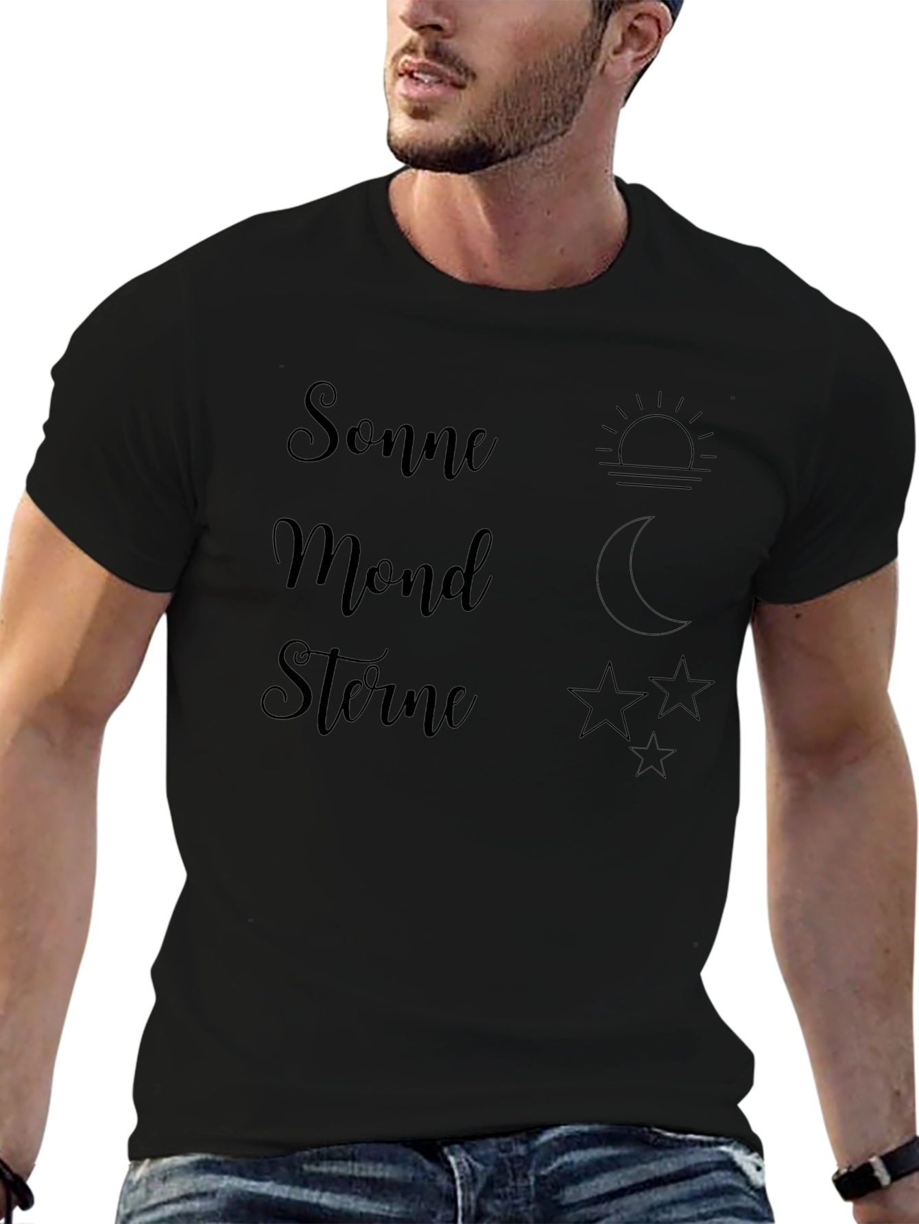 Sonne Mond Sterne Graphic T-Shirt - Black
