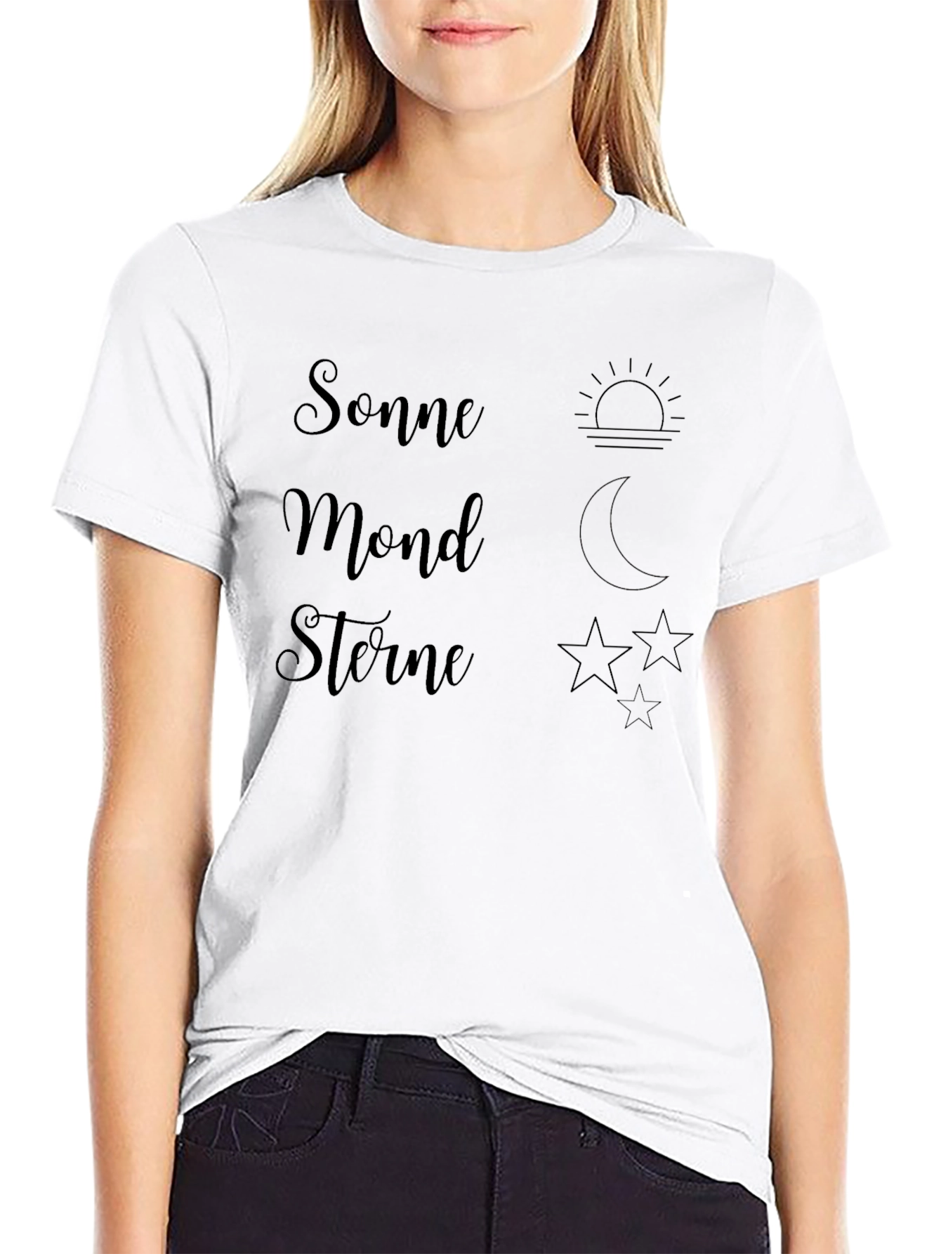 Sonne Mond Sterne Graphic T-Shirt - Black