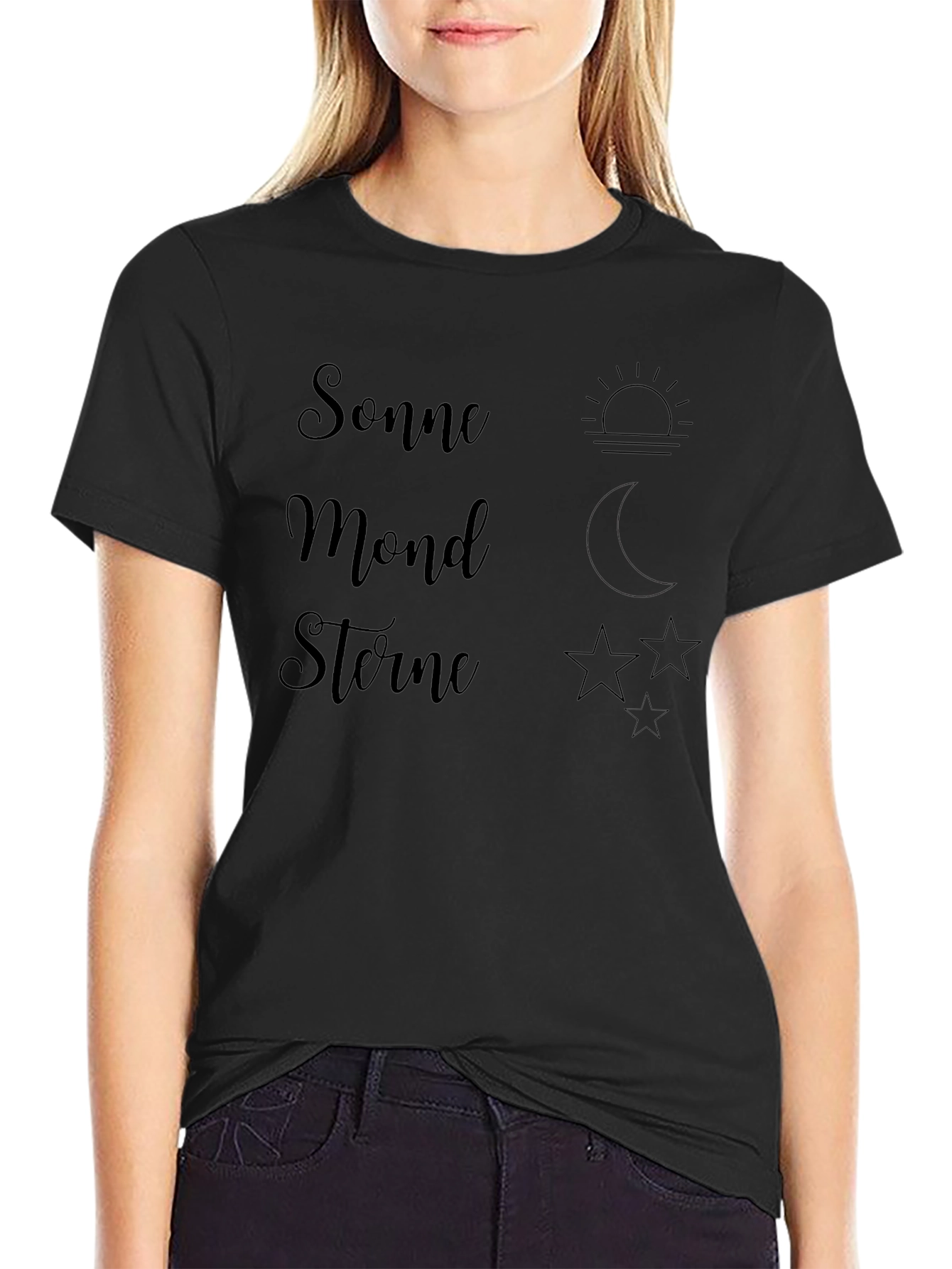 Sonne Mond Sterne Graphic T-Shirt - Black
