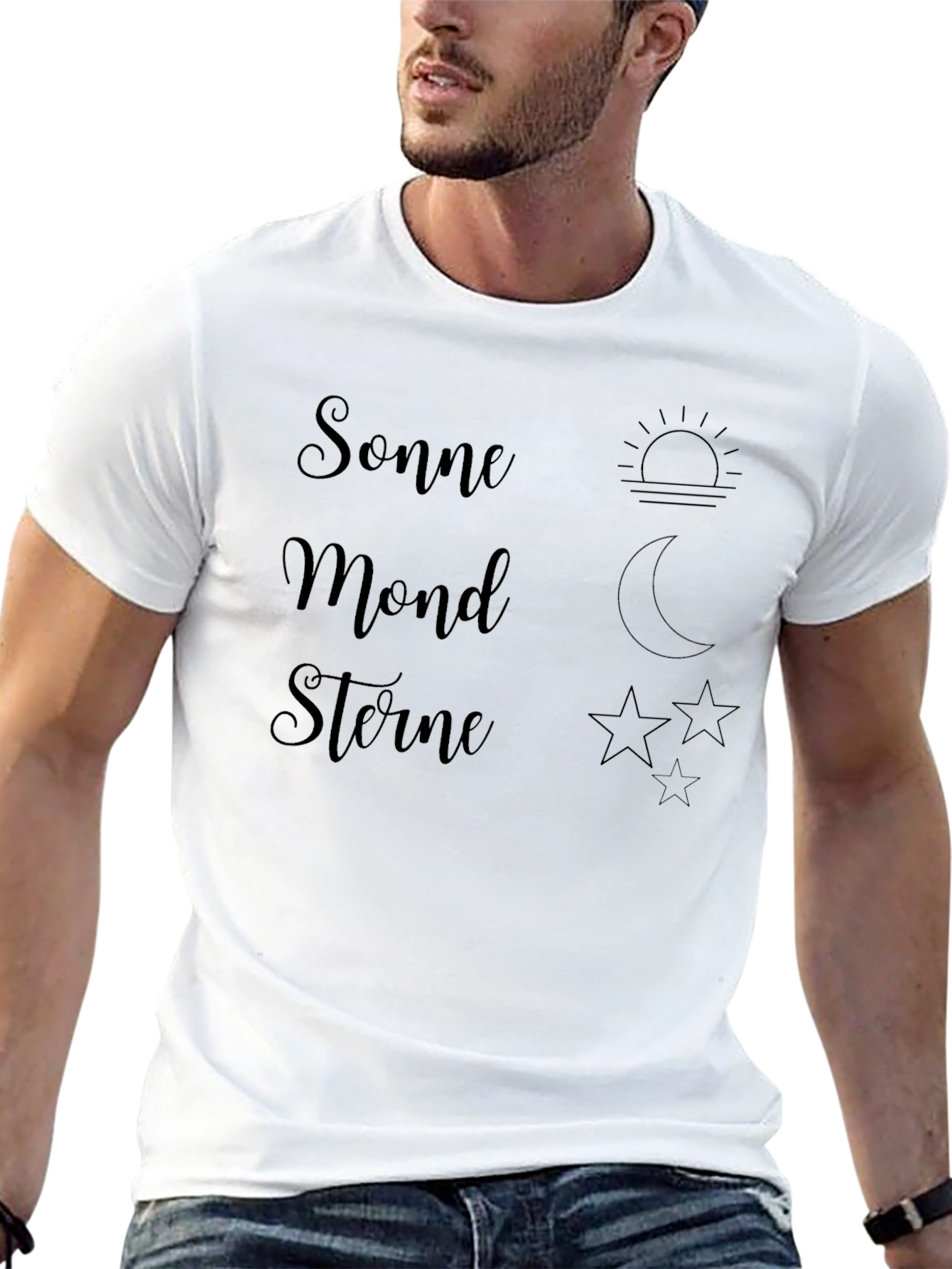 Sonne Mond Sterne Graphic T-Shirt - Black
