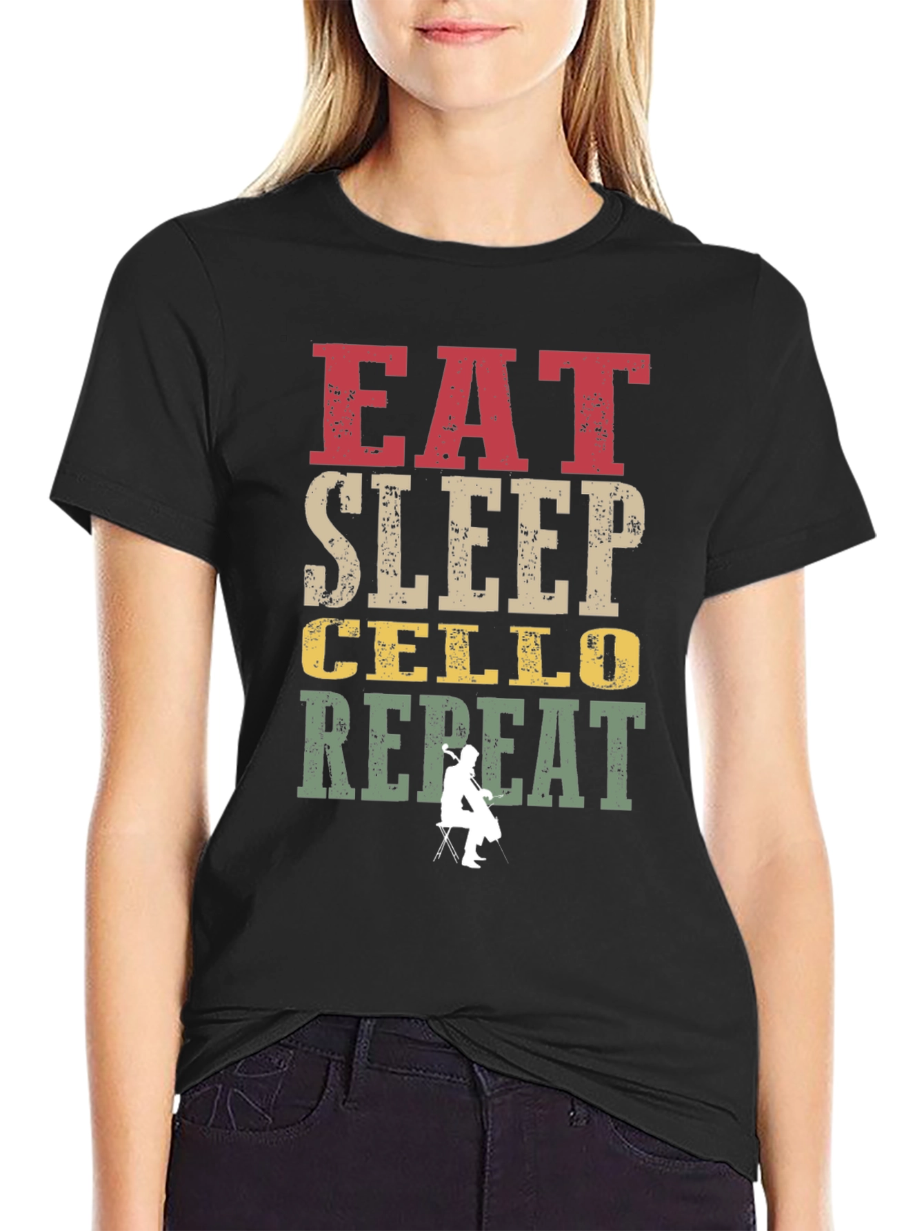 Eat Sleep Cello Repeat Graphic T-Shirt