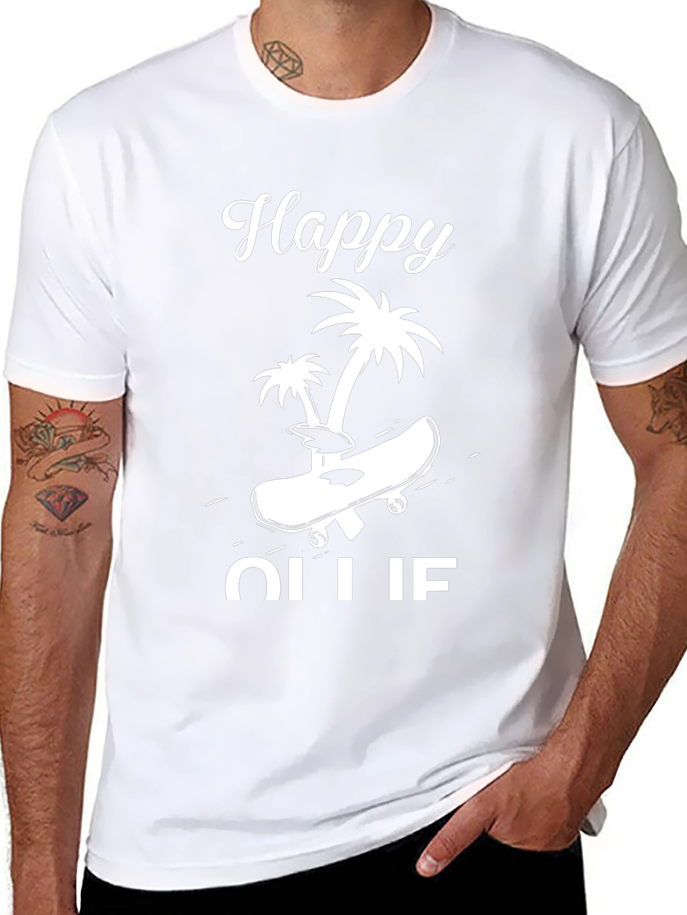 Happy Ollie T-Shirt - Skateboard Palm Tree Design