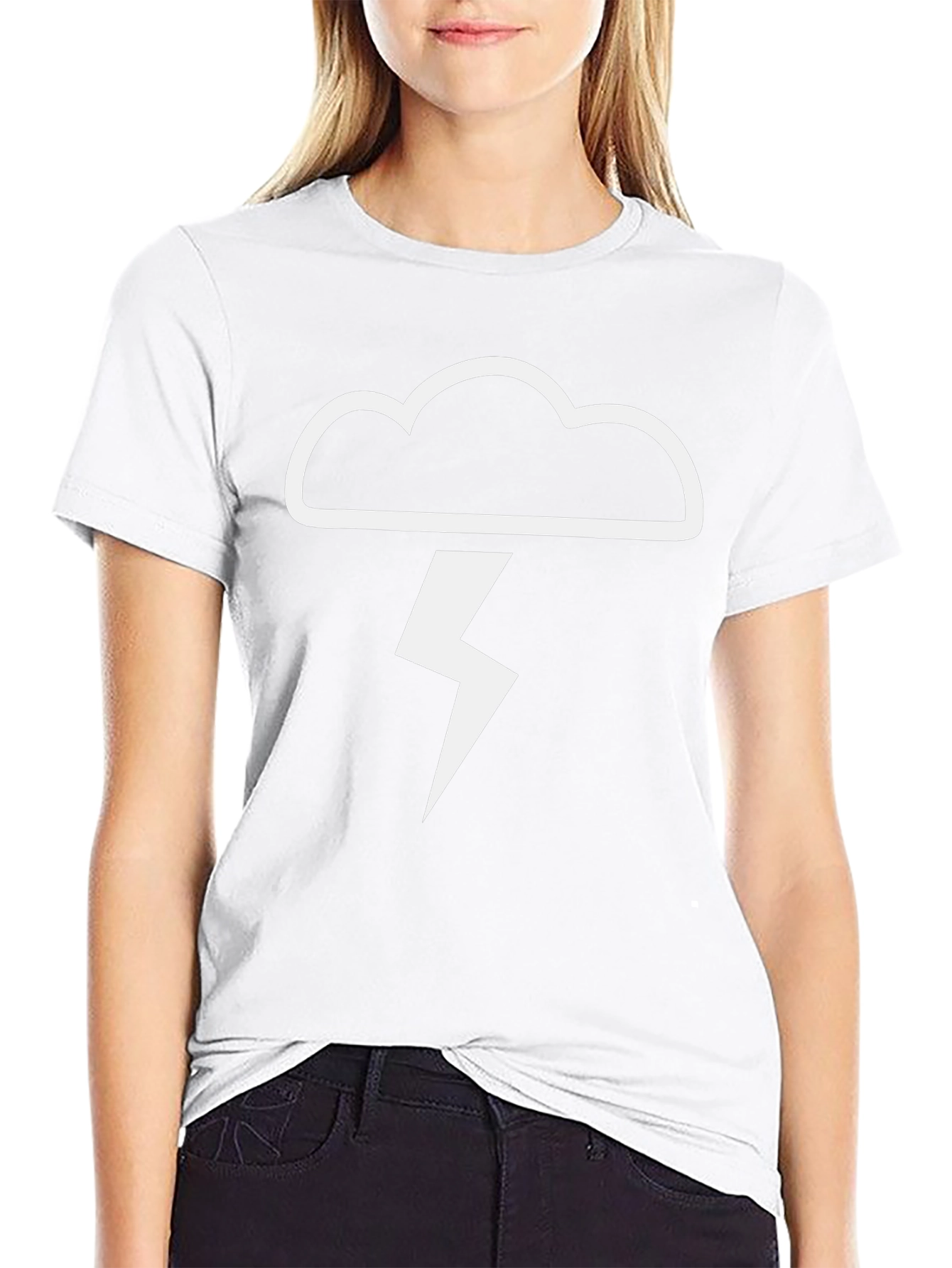 Black T-Shirt - Cloud & Lightning Bolt Design