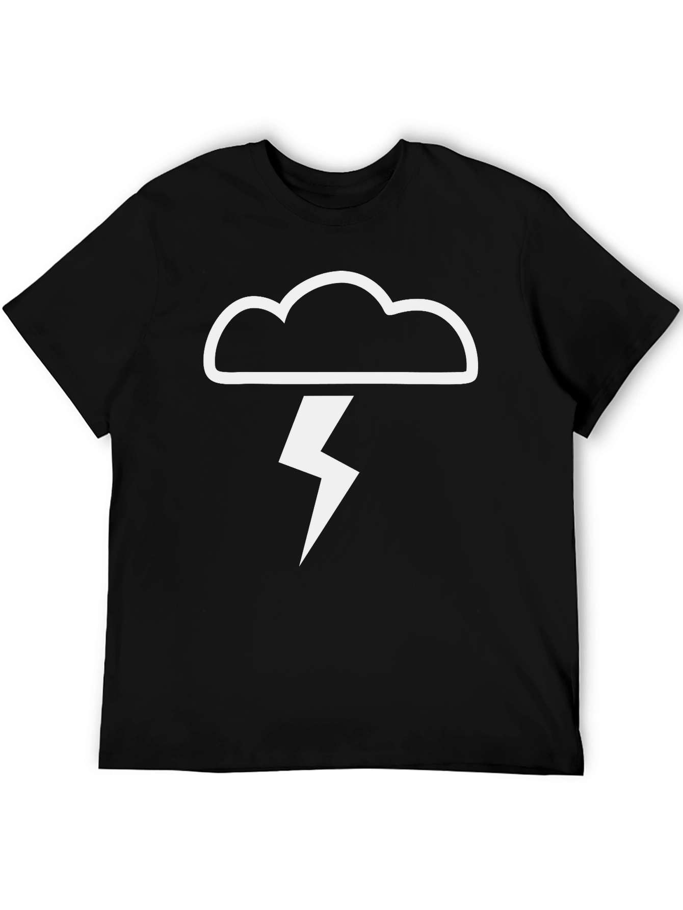 Black T-Shirt - Cloud & Lightning Bolt Design