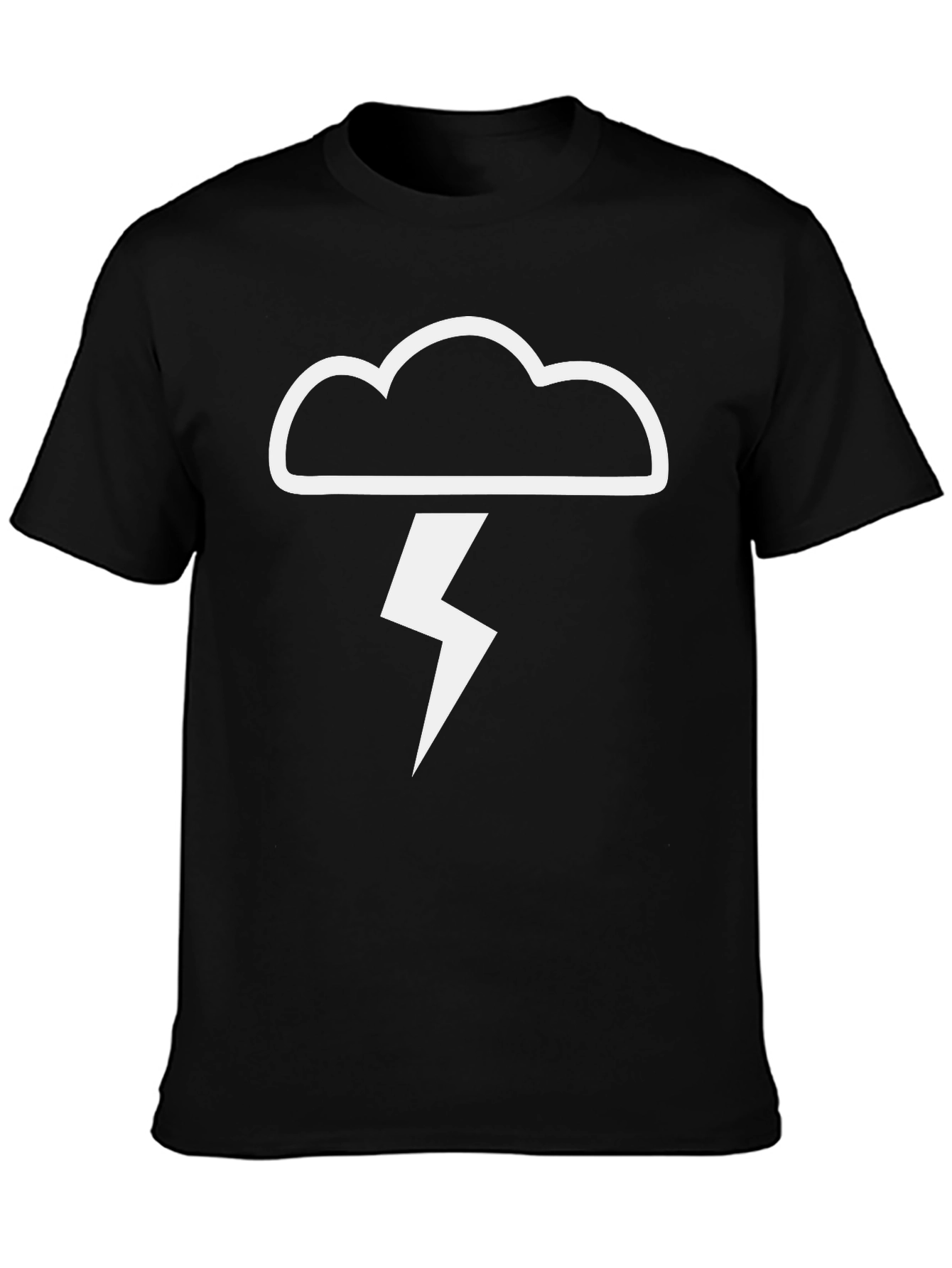 Black T-Shirt - Cloud & Lightning Bolt Design