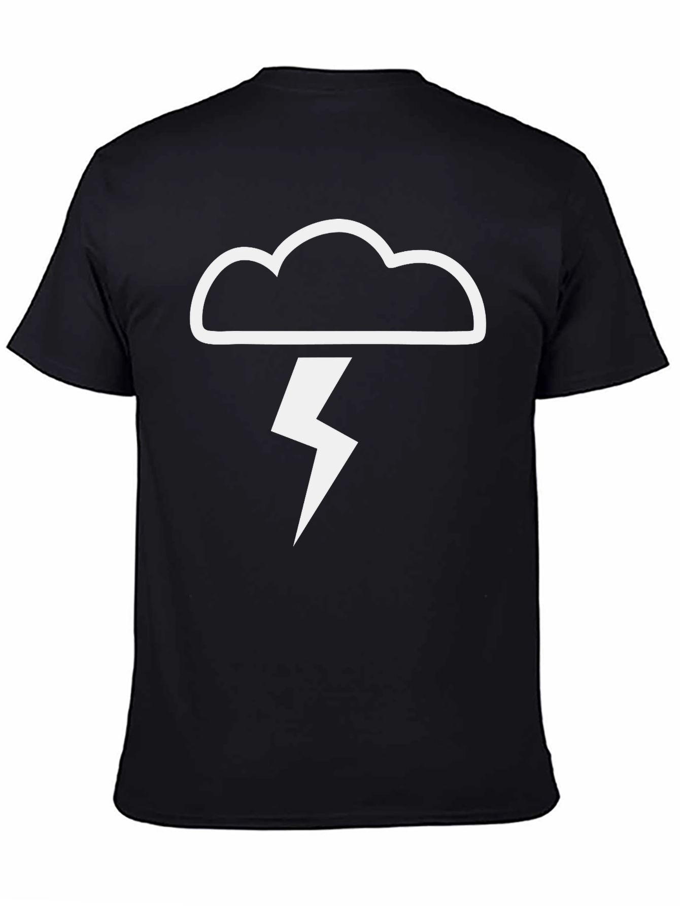 Black T-Shirt - Cloud & Lightning Bolt Design