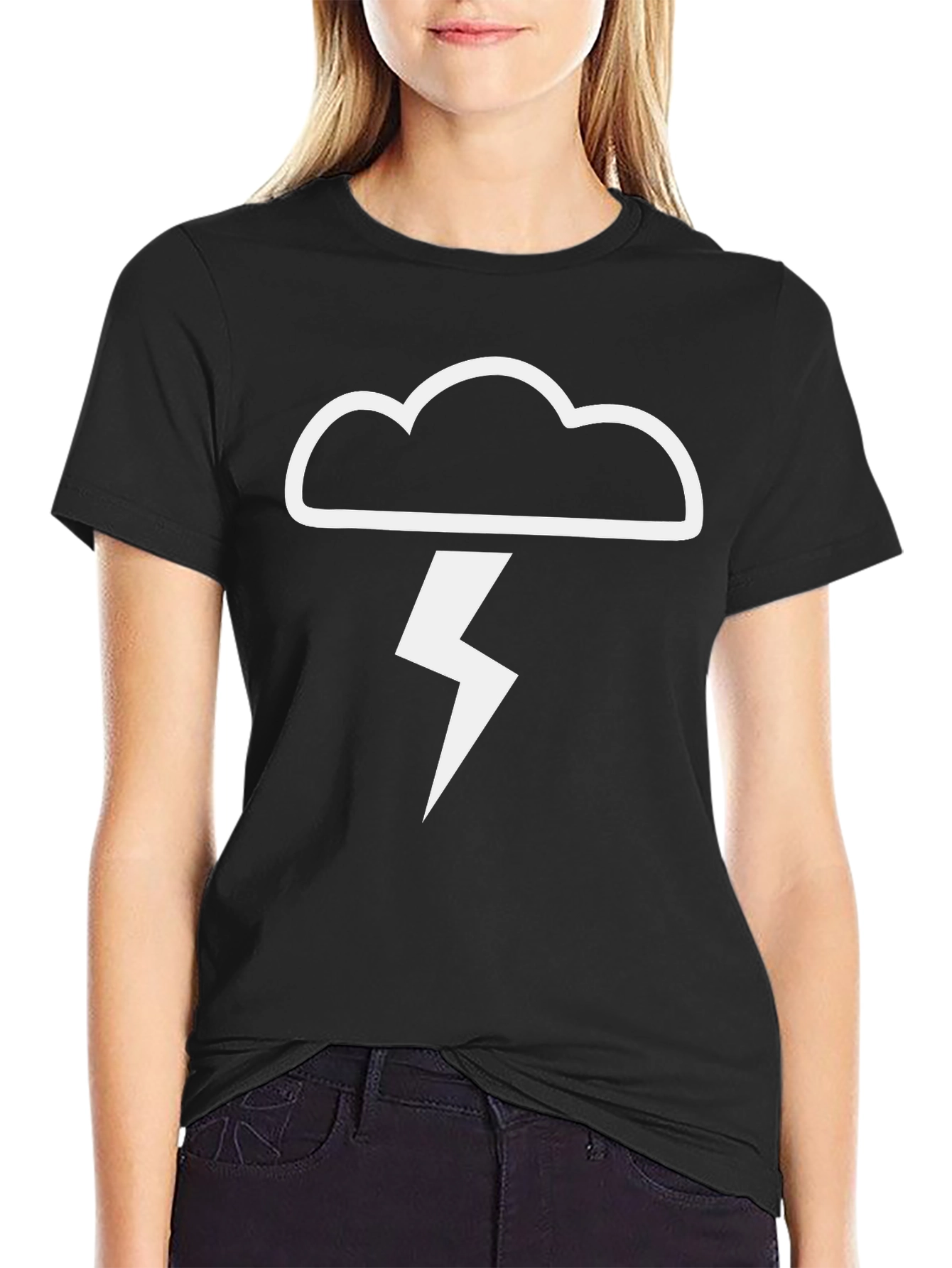 Black T-Shirt - Cloud & Lightning Bolt Design