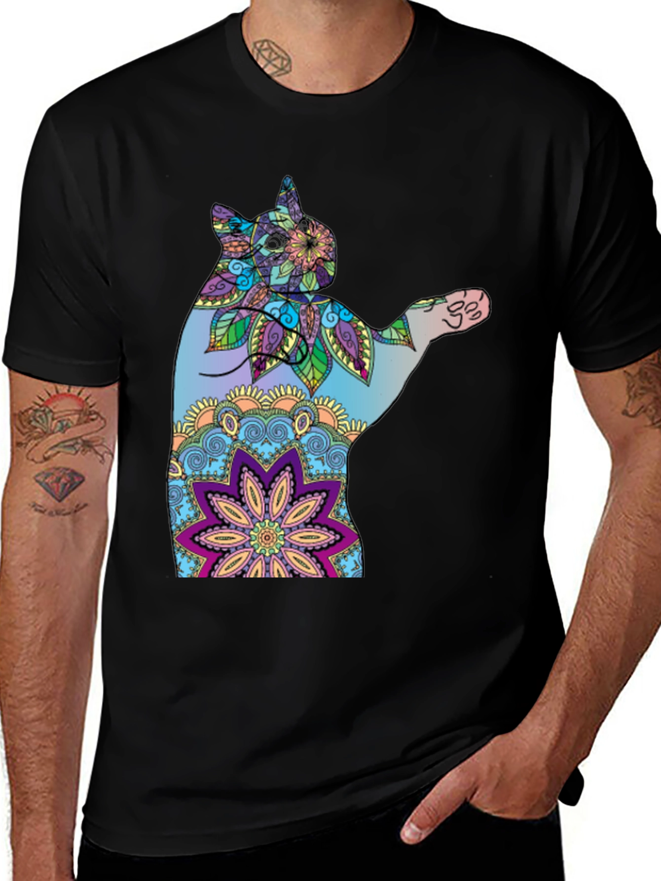 Colorful Cat Mandala T-Shirt