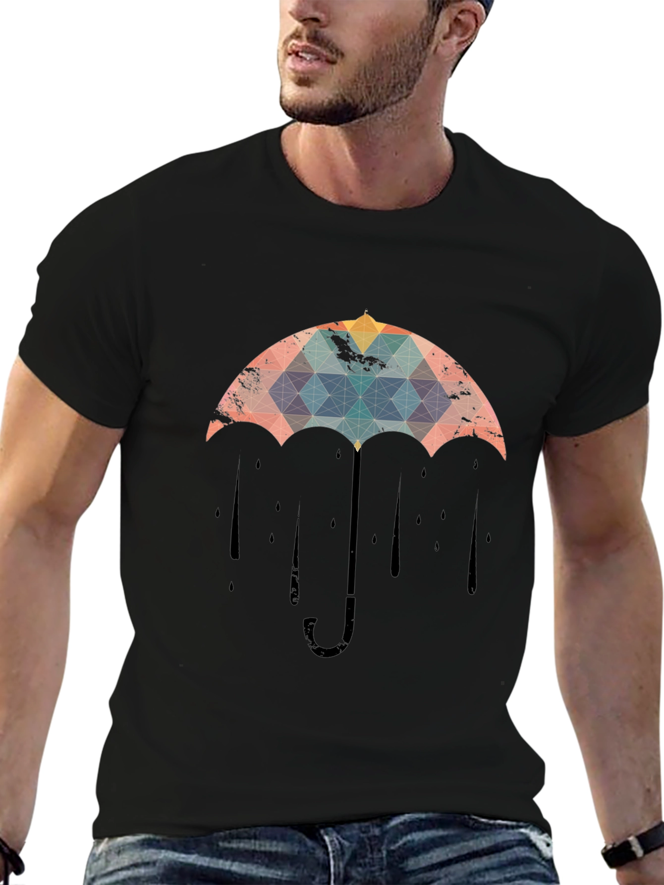 Geometric Umbrella Graphic Tee - Stylish Menswear