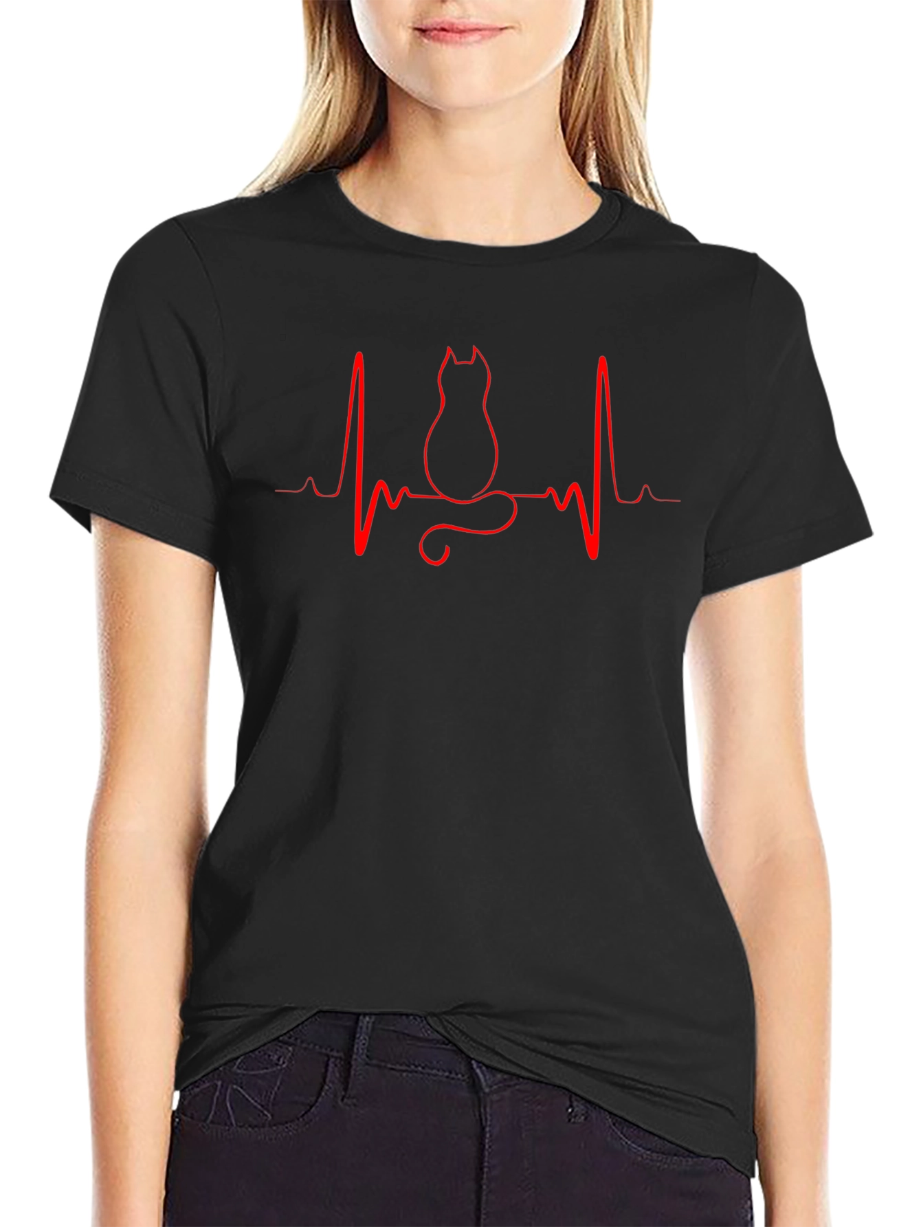 Cat Heartbeat Graphic T-Shirt - Unisex Cotton Tee