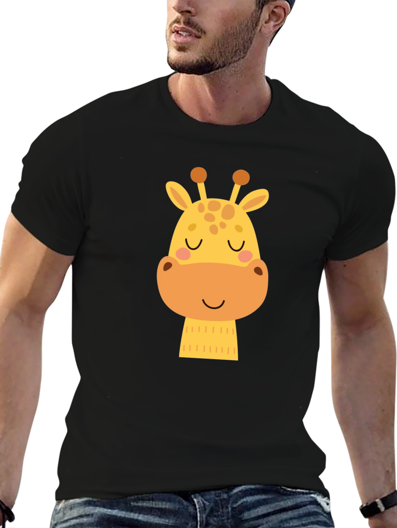 Cute Giraffe Graphic Black T-Shirt