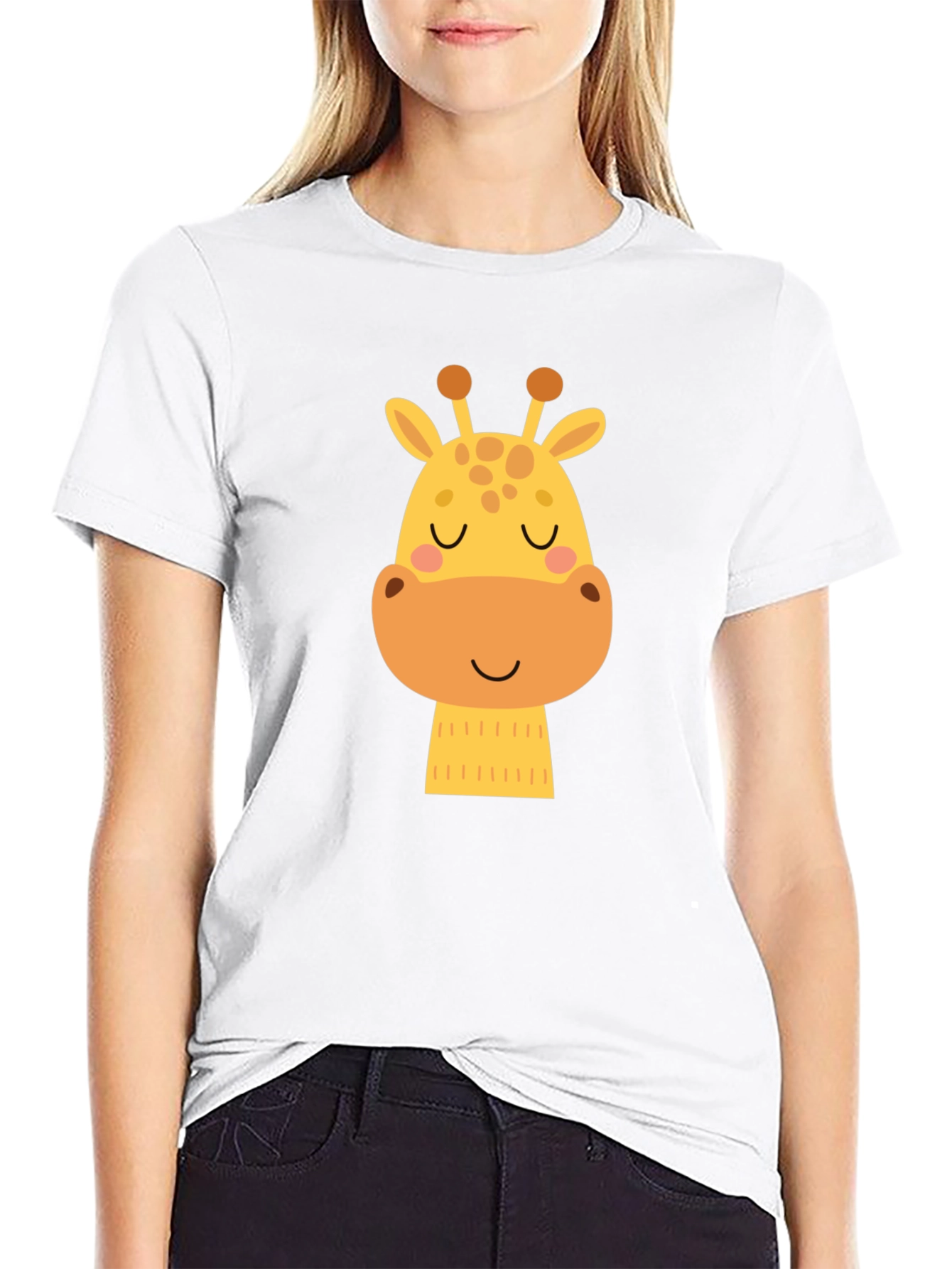Cute Giraffe Graphic Black T-Shirt