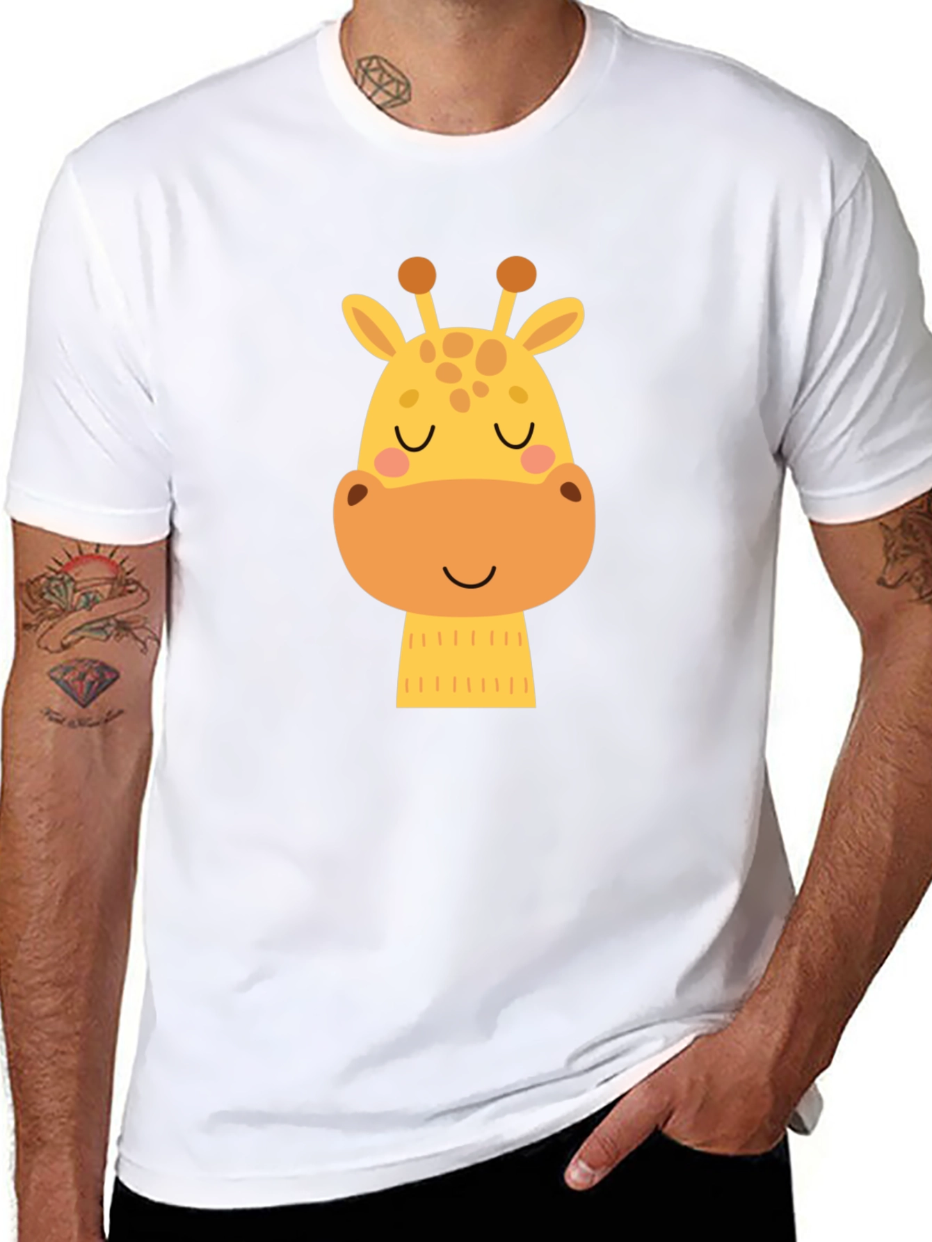 Cute Giraffe Graphic Black T-Shirt