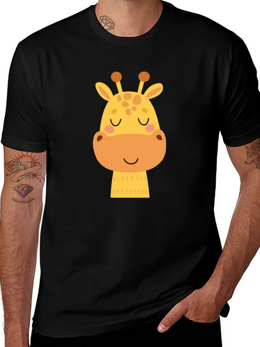 Cute Giraffe Graphic Black T-Shirt