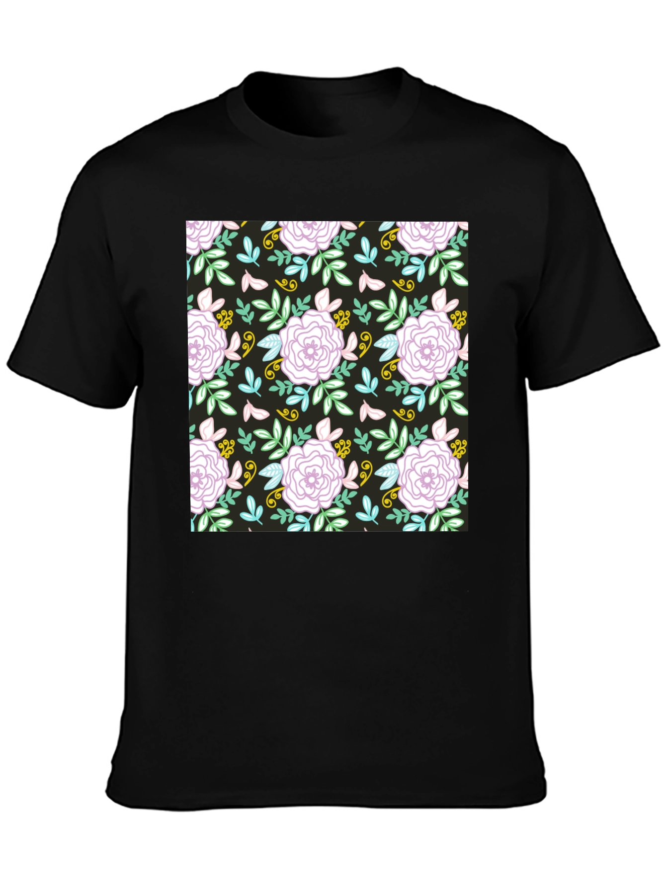 Floral Pattern Graphic Tee - Black