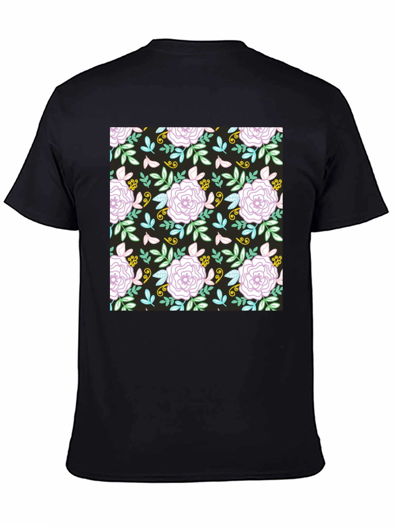 Floral Pattern Graphic Tee - Black