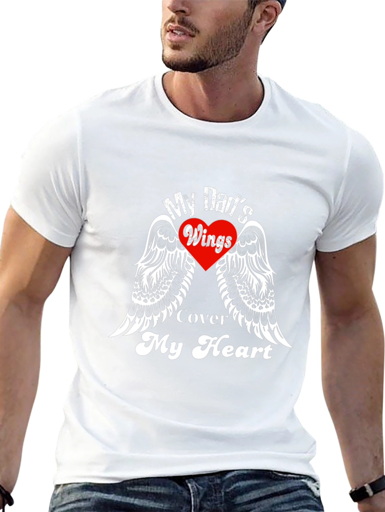 My Dads Wings Cover My Heart Black T-Shirt