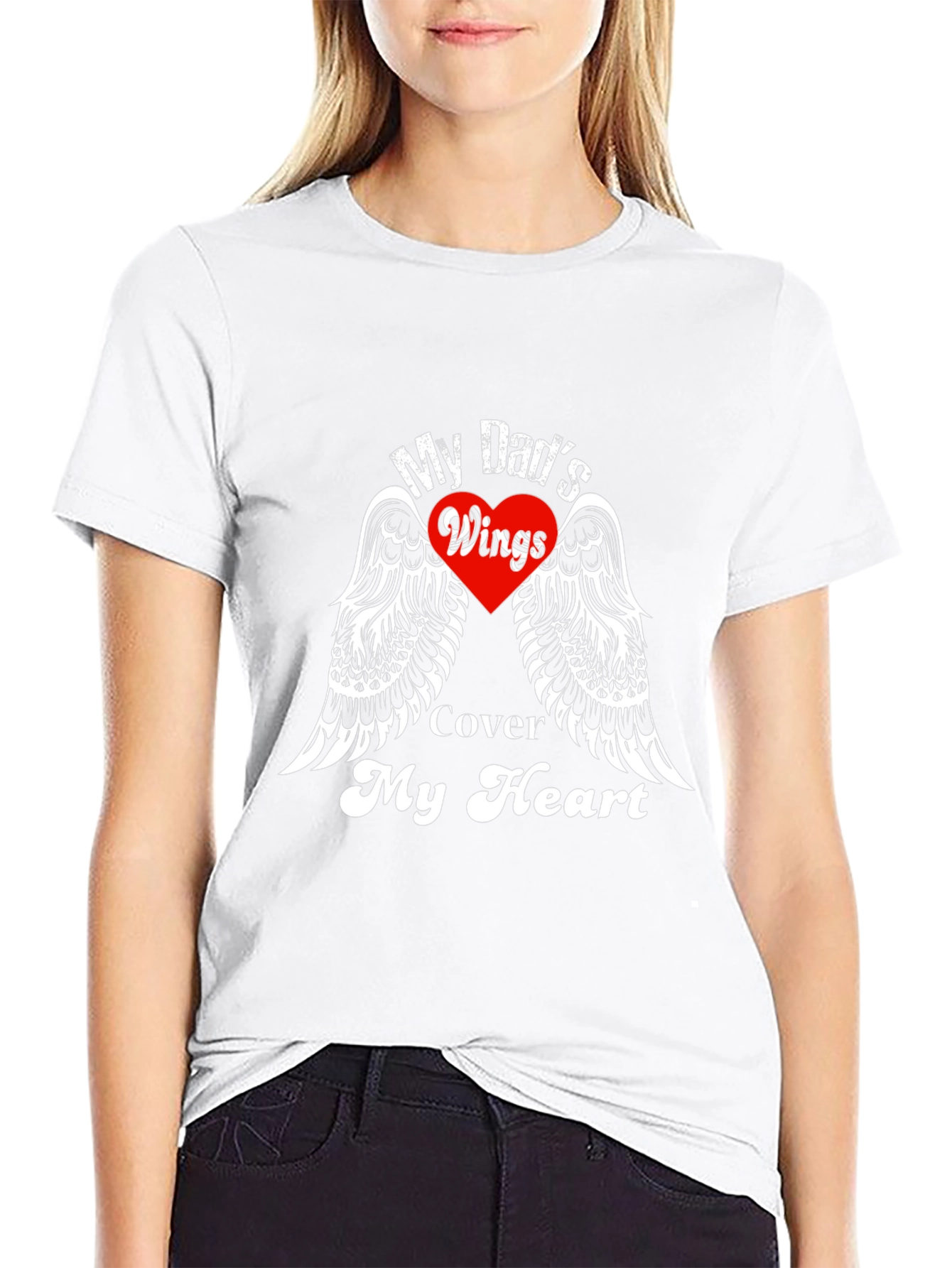 My Dads Wings Cover My Heart Black T-Shirt