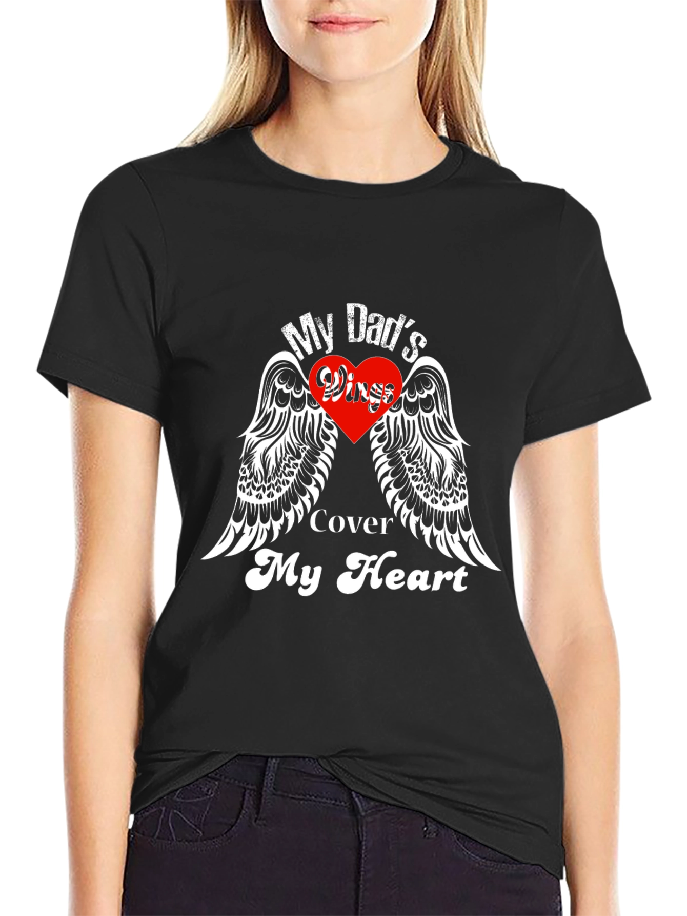 My Dads Wings Cover My Heart Black T-Shirt