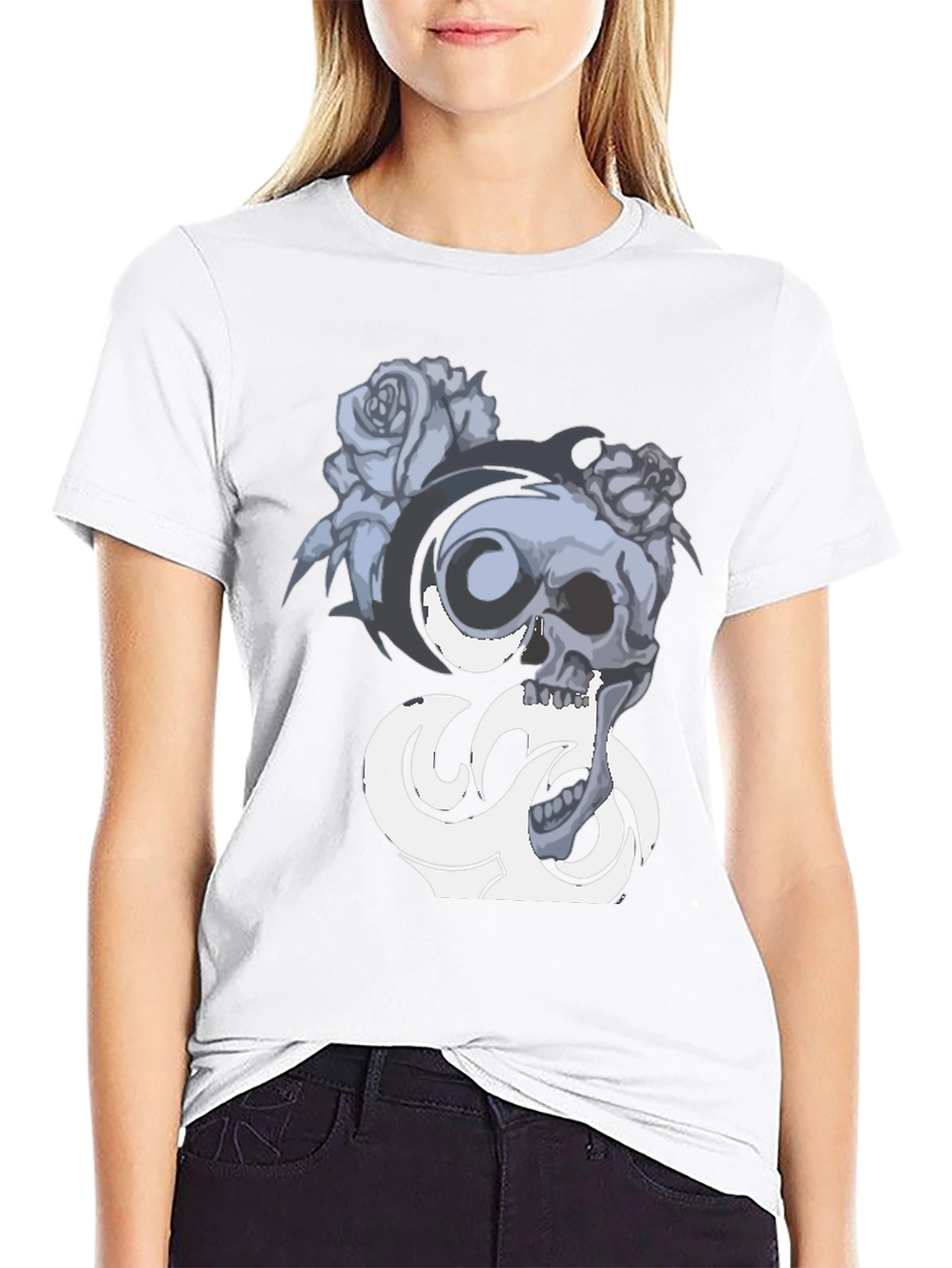 Skull & Roses Graphic Tee - Black