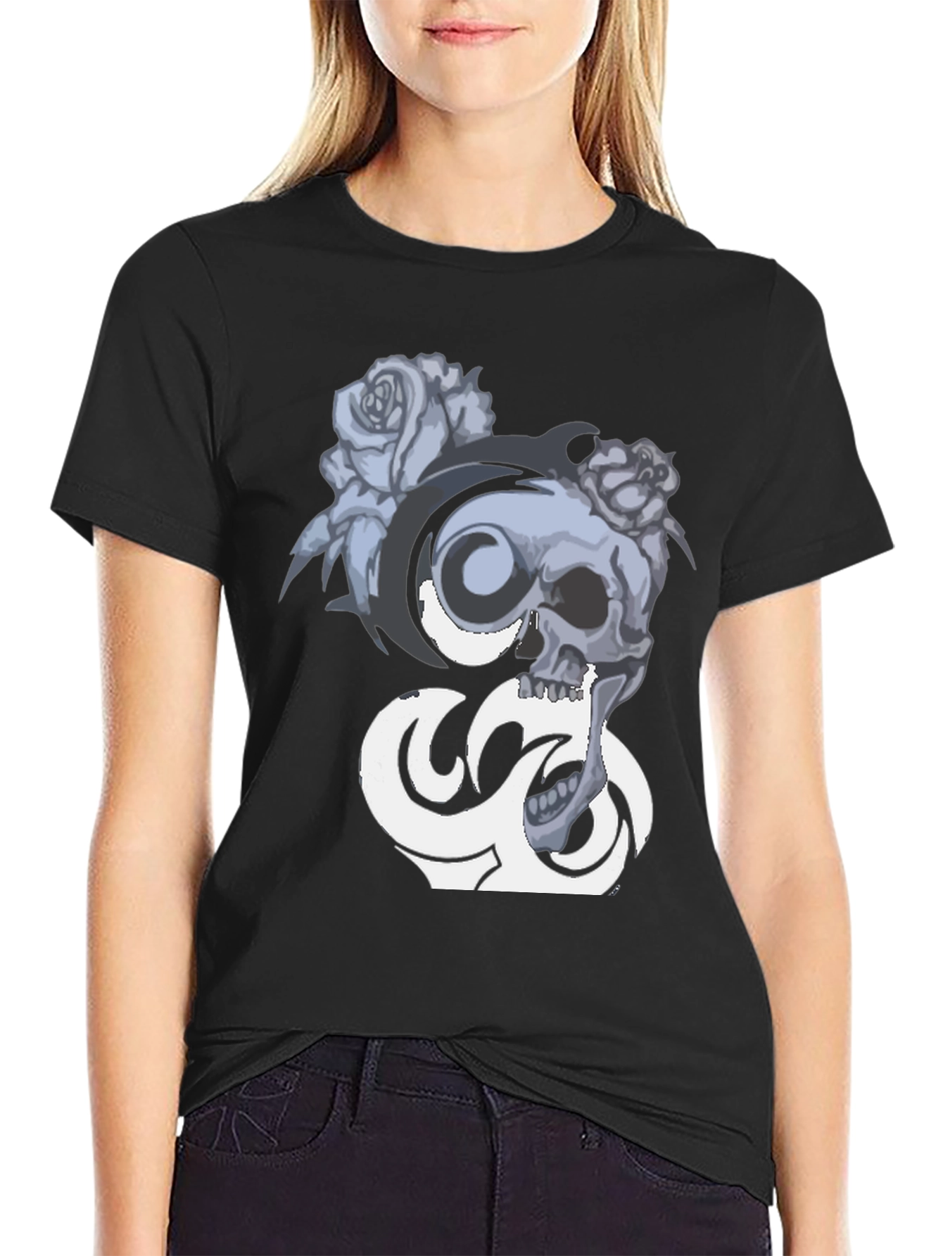 Skull & Roses Graphic Tee - Black
