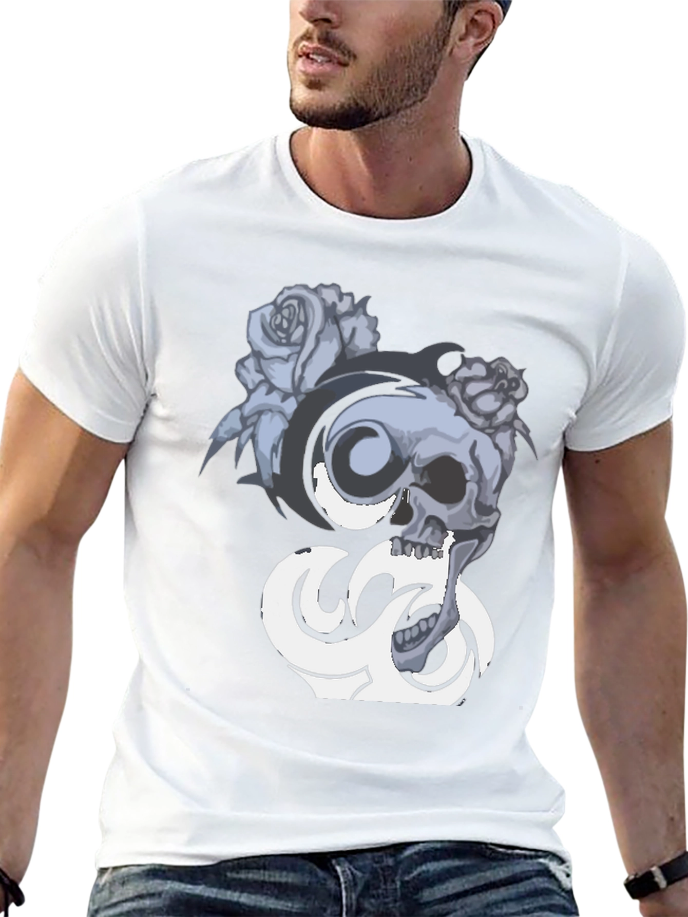 Skull & Roses Graphic Tee - Black