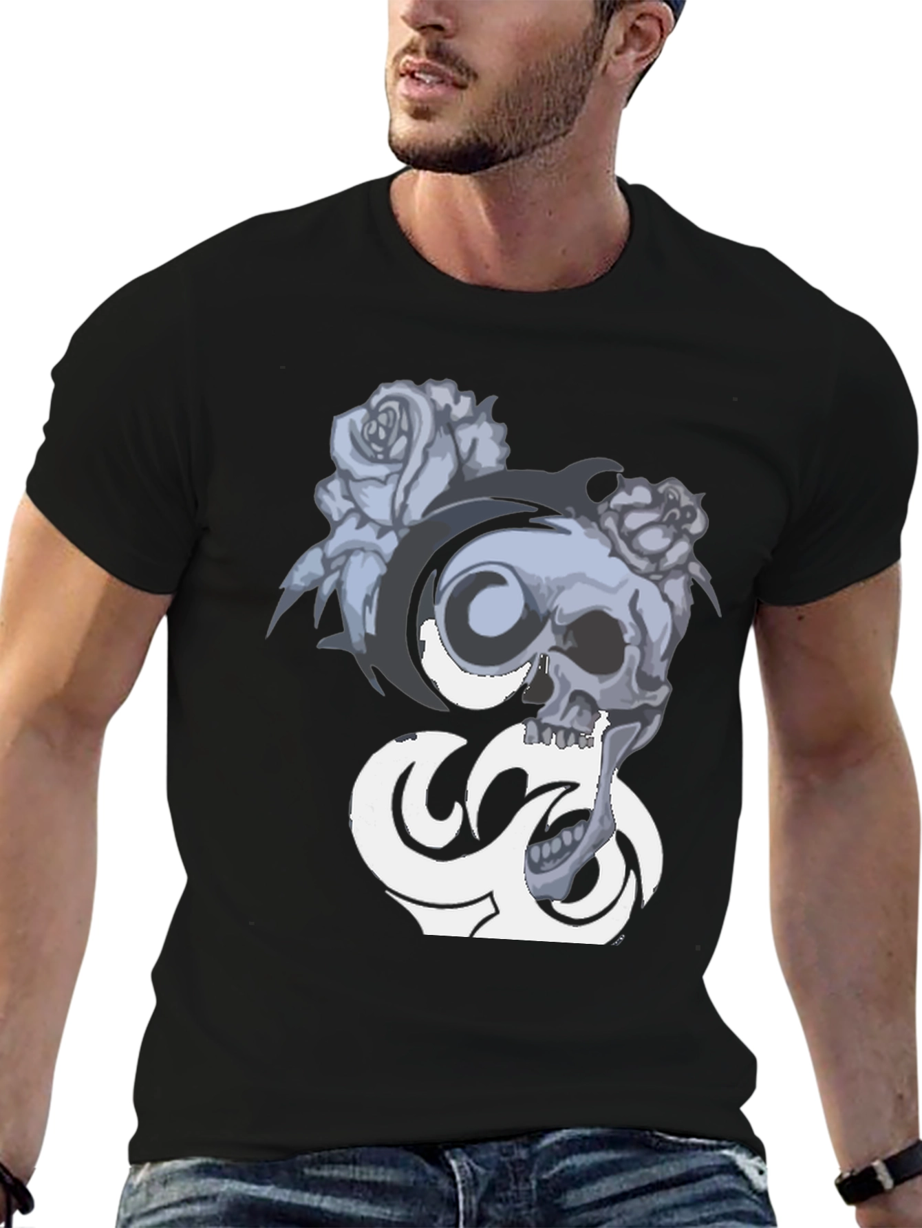 Skull & Roses Graphic Tee - Black