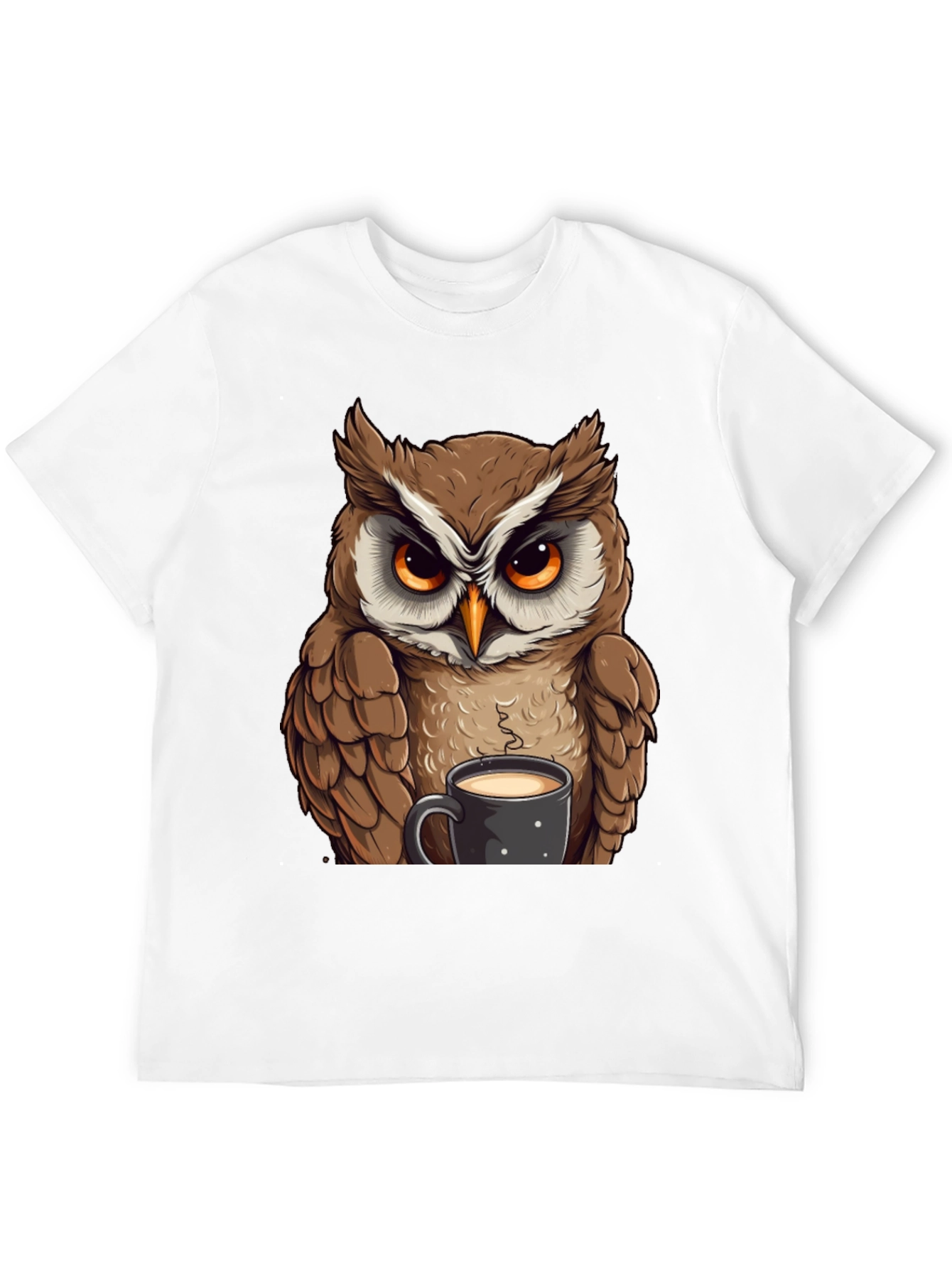 Owl With Coffee T-Shirt - Black Cotton Tee