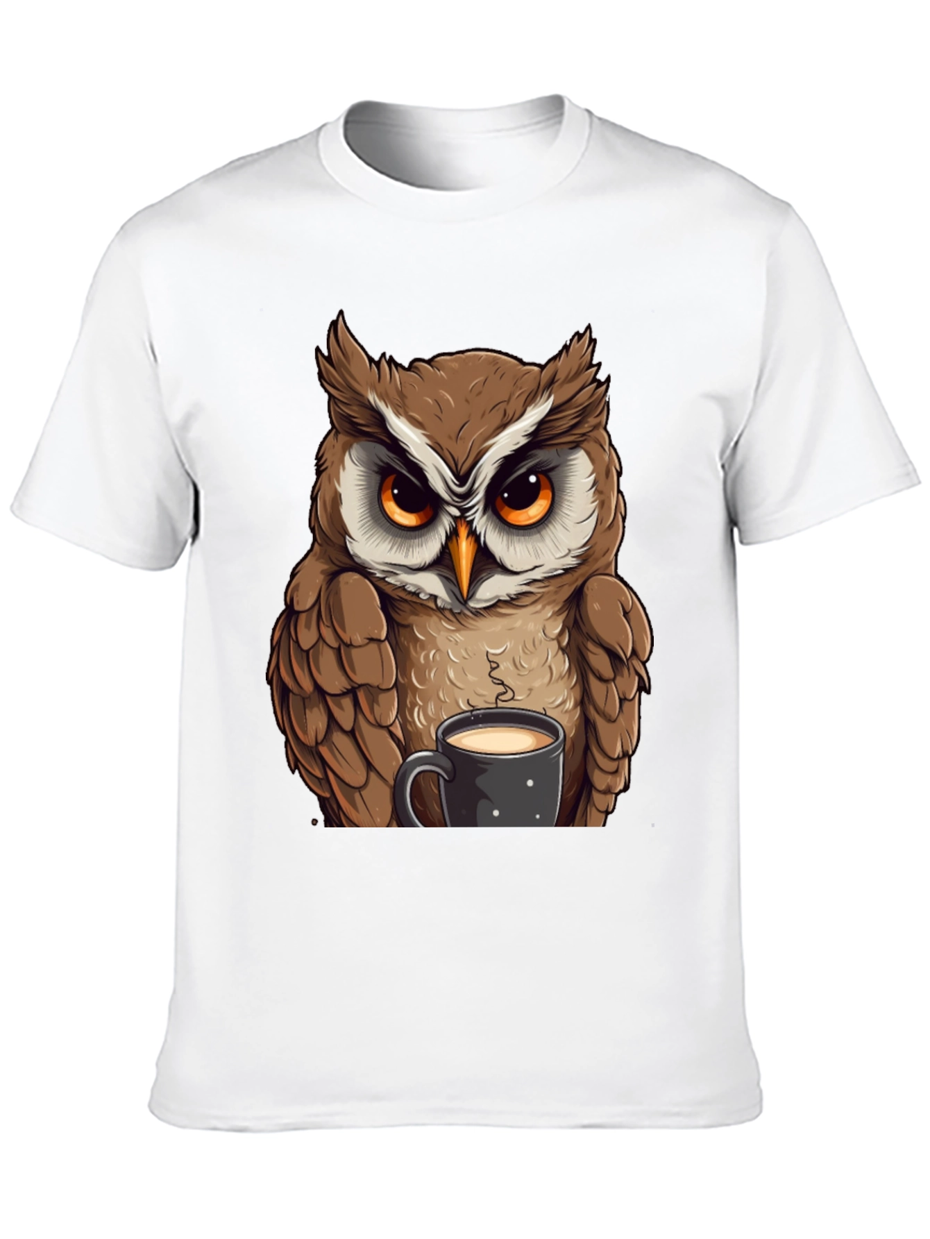 Owl With Coffee T-Shirt - Black Cotton Tee