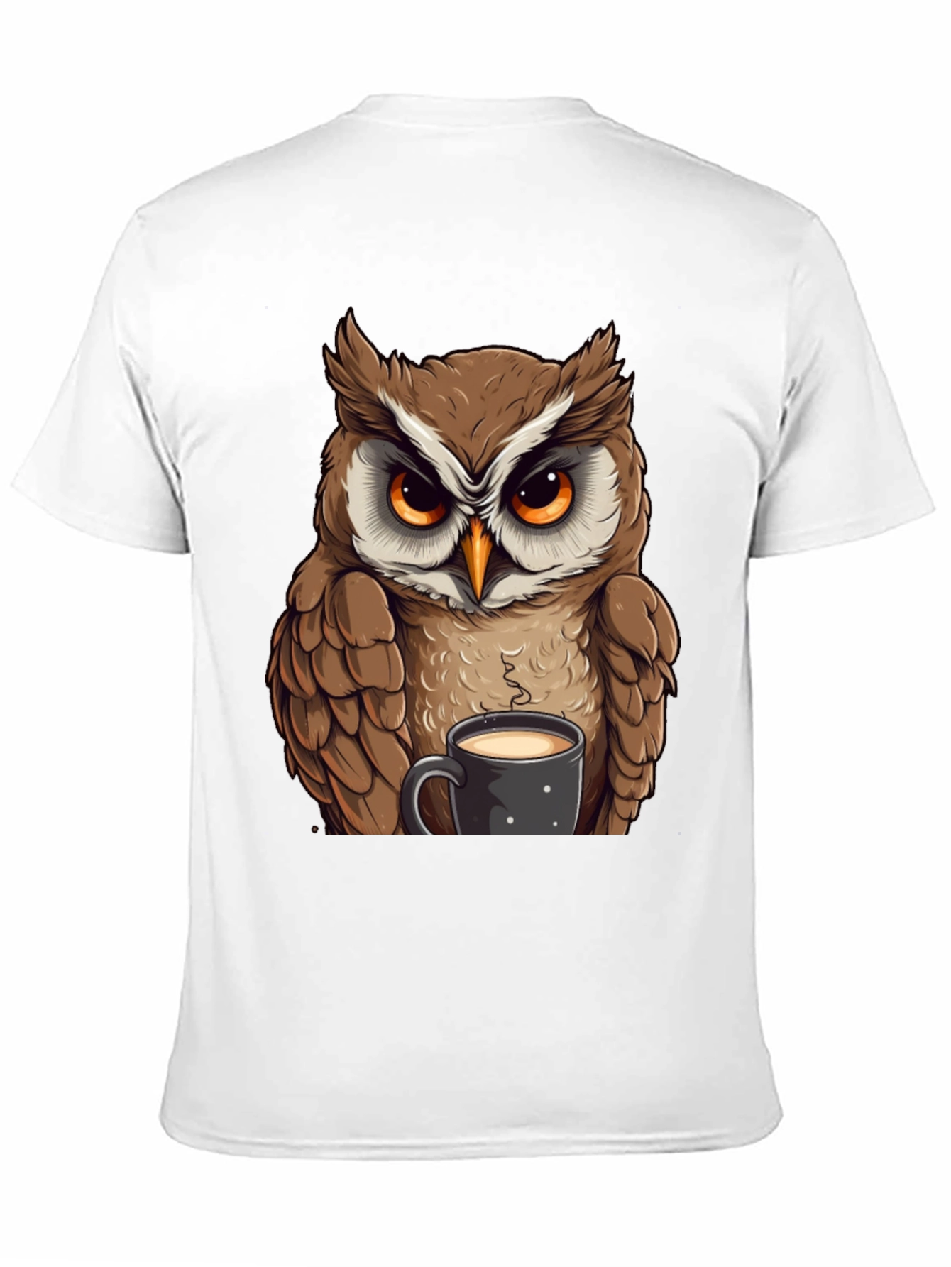 Owl With Coffee T-Shirt - Black Cotton Tee