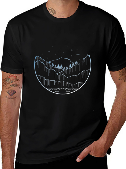 Minimalist Mountain Landscape Black T-Shirt