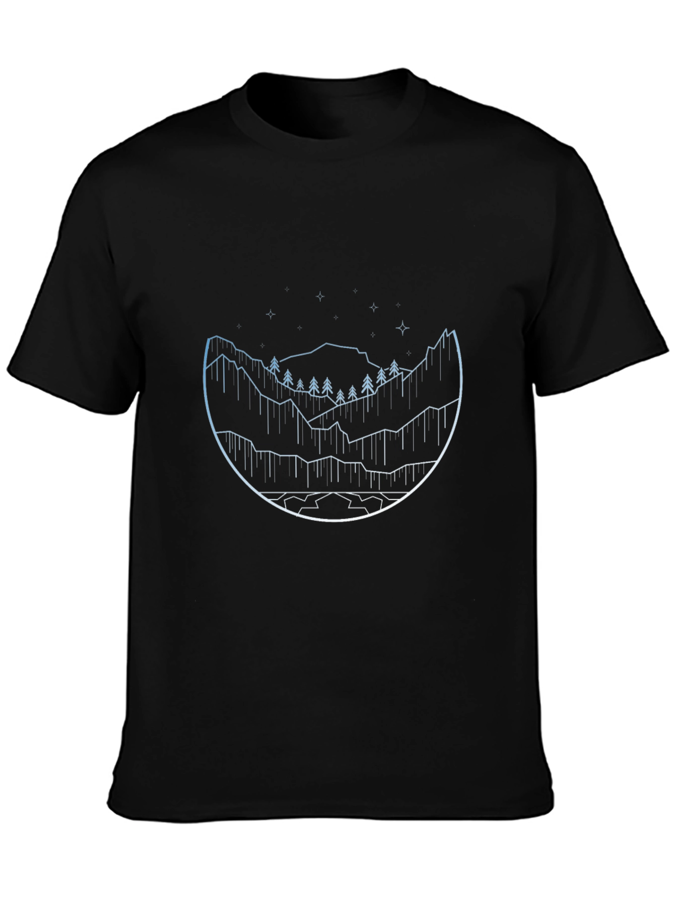 Minimalist Mountain Landscape Black T-Shirt