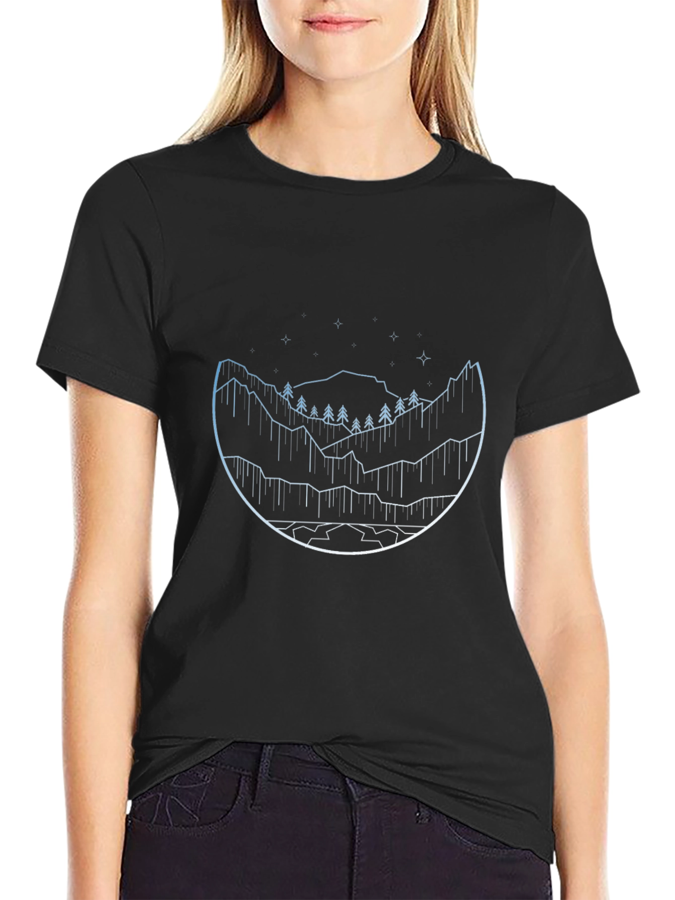 Minimalist Mountain Landscape Black T-Shirt