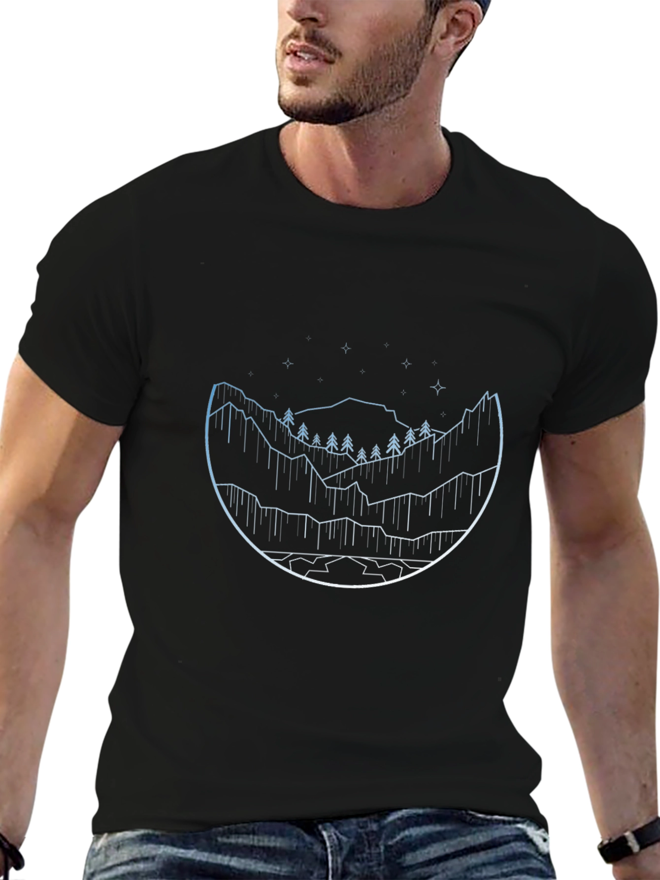 Minimalist Mountain Landscape Black T-Shirt