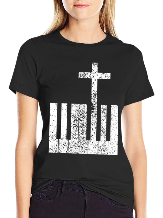 Piano Cross Graphic Tee - Musician Christian T-Shirt