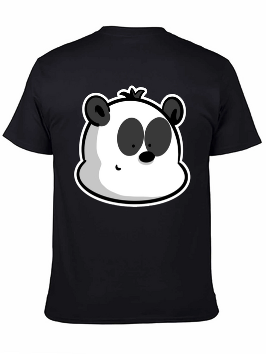 Cartoon Panda Graphic Tee - Black Cotton Blend