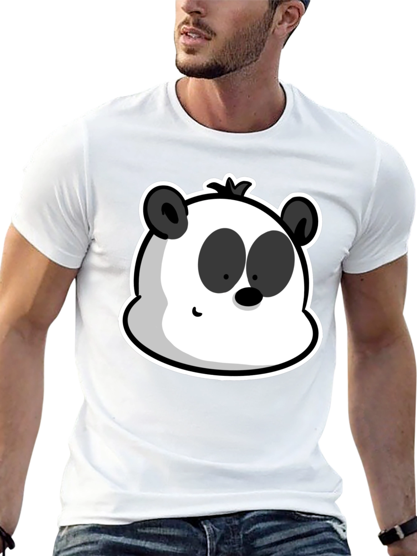 Cartoon Panda Graphic Tee - Black Cotton Blend
