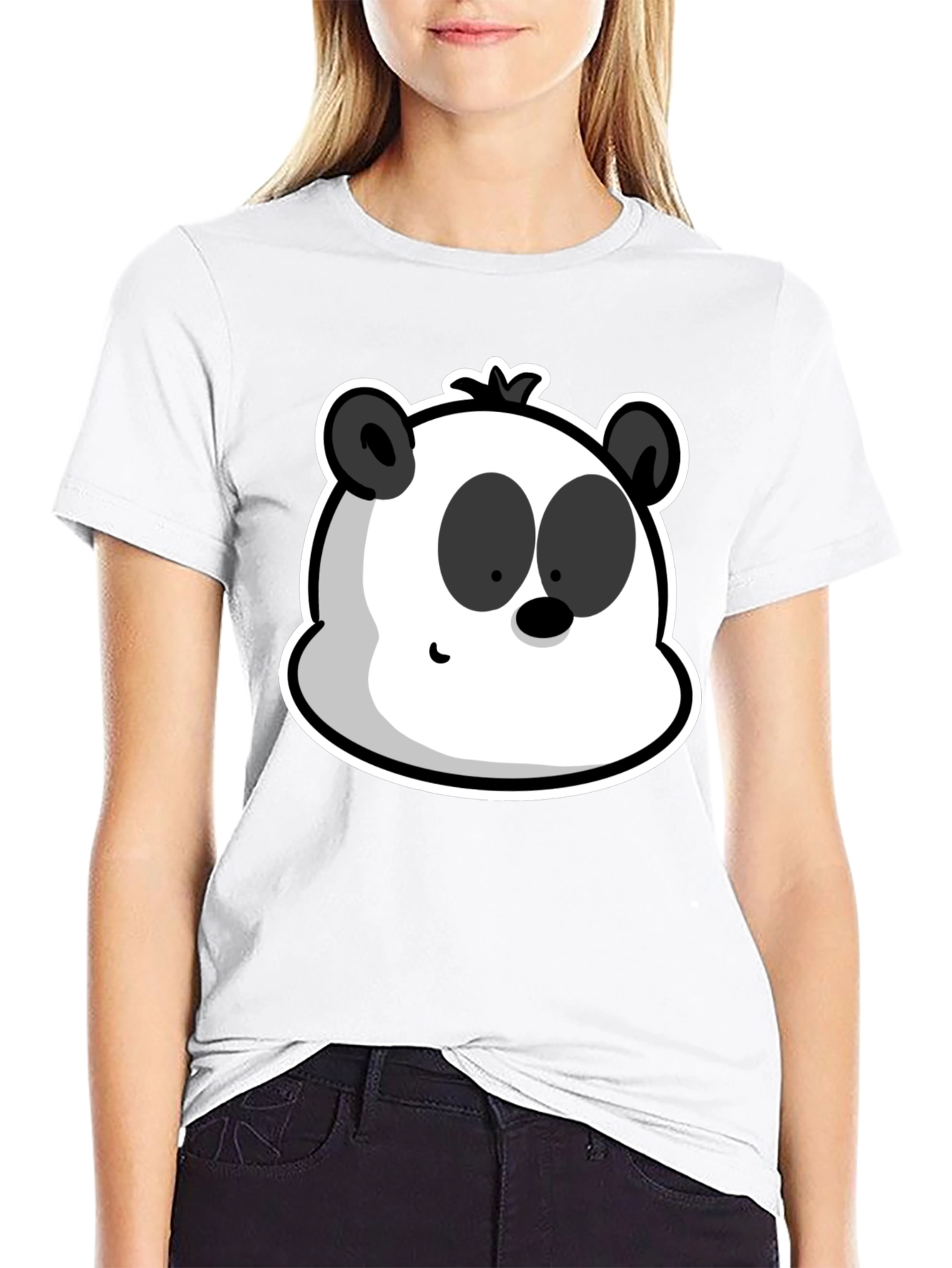 Cartoon Panda Graphic Tee - Black Cotton Blend